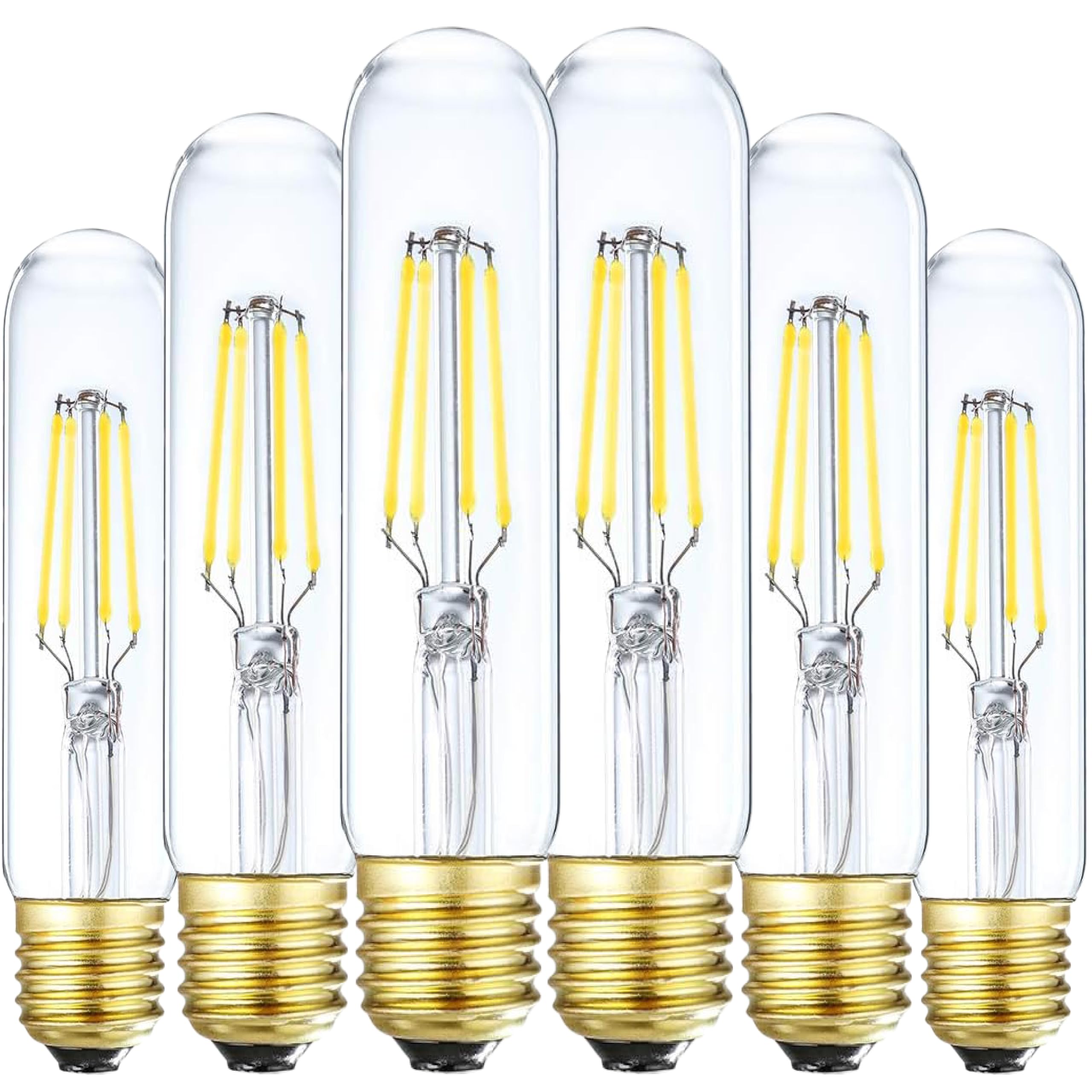 Weyolin 6 Pack T10 Tube Light Bulbs LED Edison Bulbs Daylight 4000K E26 Base 4W Vintage Bulb 40 Watt Equivalent Dimmable for Desk Lamp Curio Cabinet Islands Chandeliers Pendant Lights