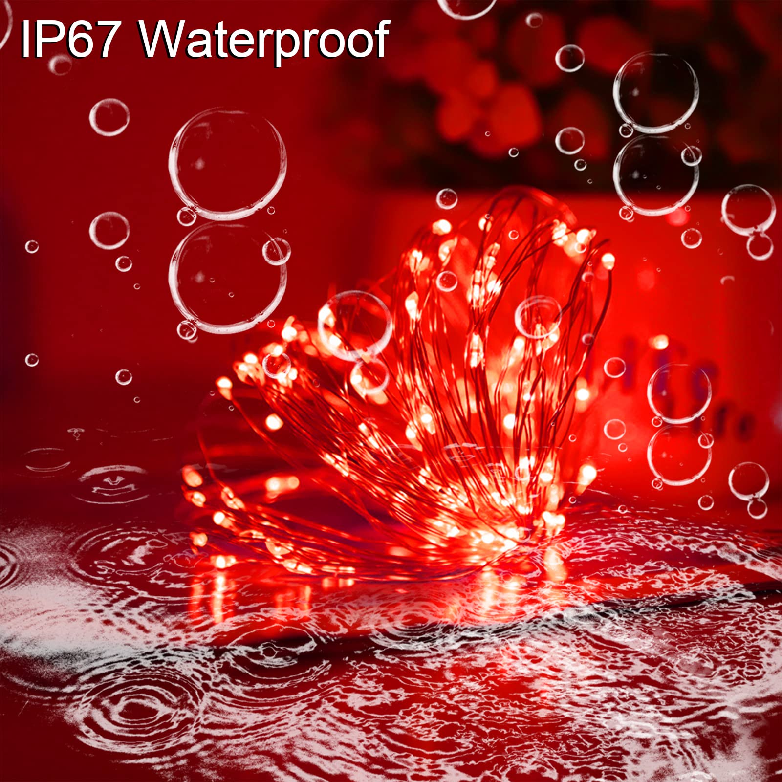 YAOZHOU Solar String Lights, 200 LED, Red Copper Fairy Lights, Waterproof, 8 Modes, 2 Pack for Outdoor Decoration