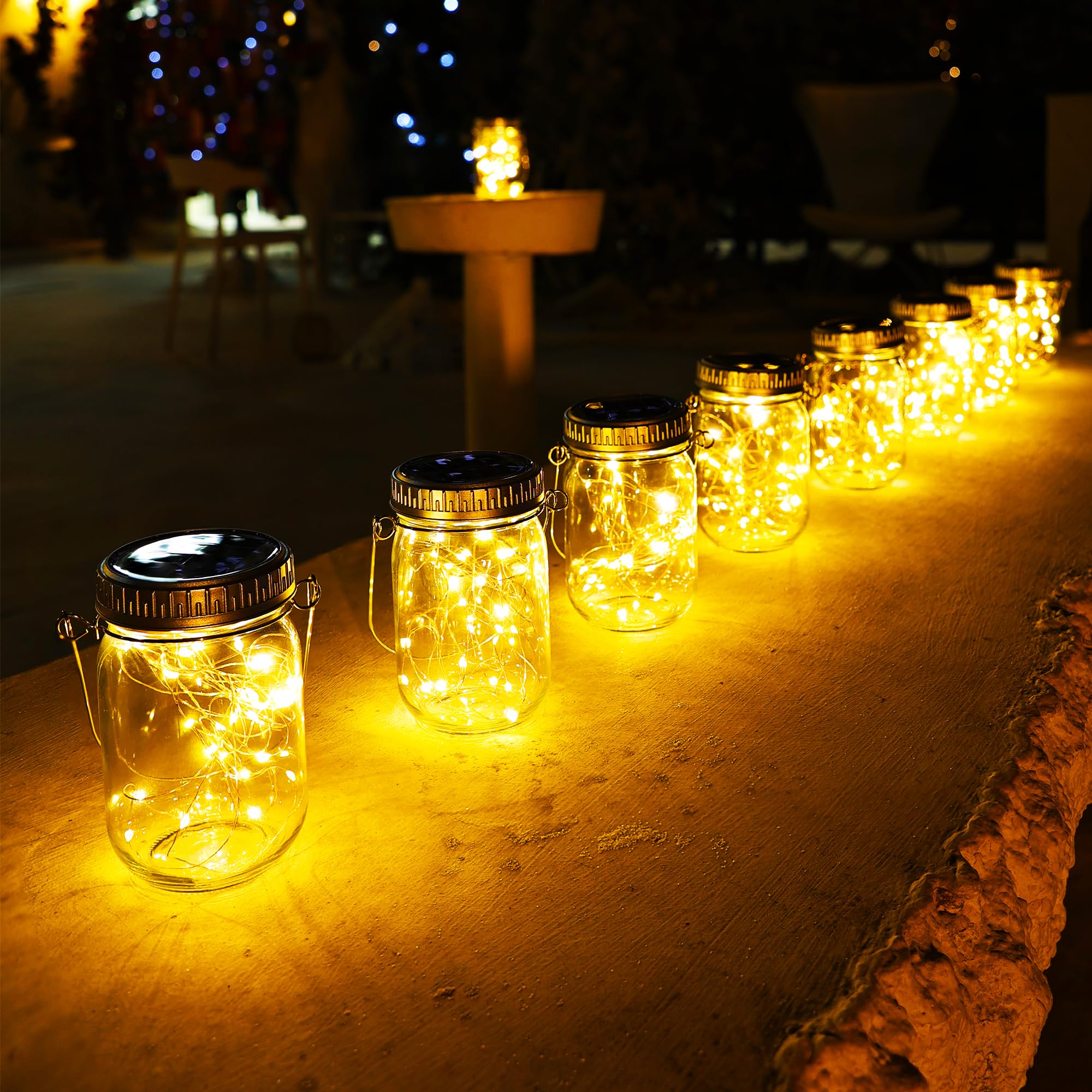 Cooo 9 Pack Solar Lanterns Outdoor Waterproof Upgraded Crystal Glass Solar Mason Jar Lights 30 Led 215% Larger Solarpanel, Anti-