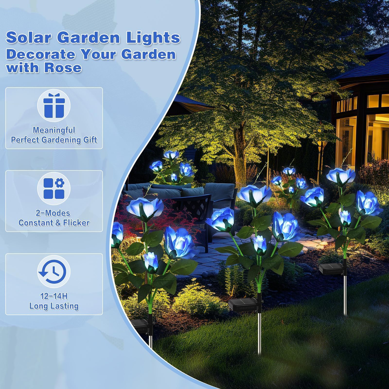 Syouhome Solar Garden Lights Outdoor  4 Pack Solar Flower Lights Outdoor Waterproof With 16 Rose  2 Modes Realistic Rose Flower For Yard  Pathway  Garden Decor & Gardening Gift