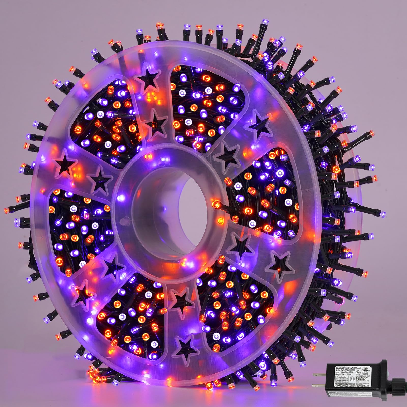 Yeguo 165Ft 500 Led Halloween Lights Outdoor Waterproof  Orange And Purple String Lights Indoor  Green Wire Christmas Tree Lights Plug In With Timer Memory 8 Modes