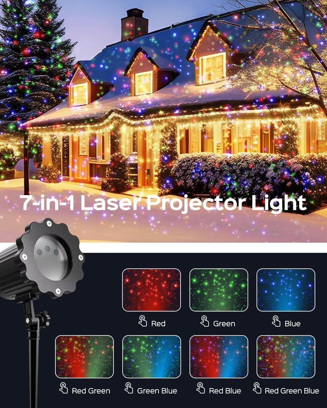 Jackyled Christmas Light Projector, 3 Color Firefly Laser Lights With Remote Control, Outdoor Projector Lights For Christmas Hou