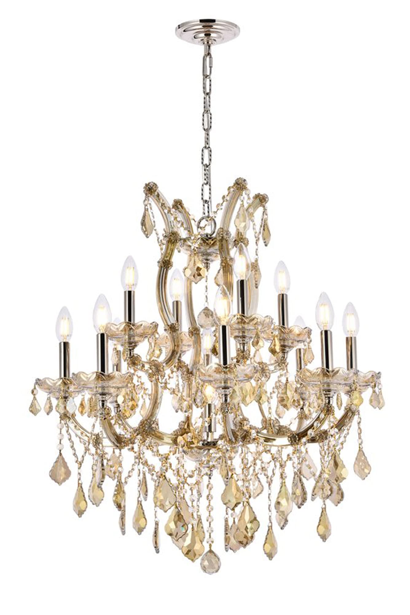 Elegant Lighting 13-Light Hanging Fixture, Stainless Steel, Gold Finish, 27inD x 26inH, Model 2800D27GT-GT/RC