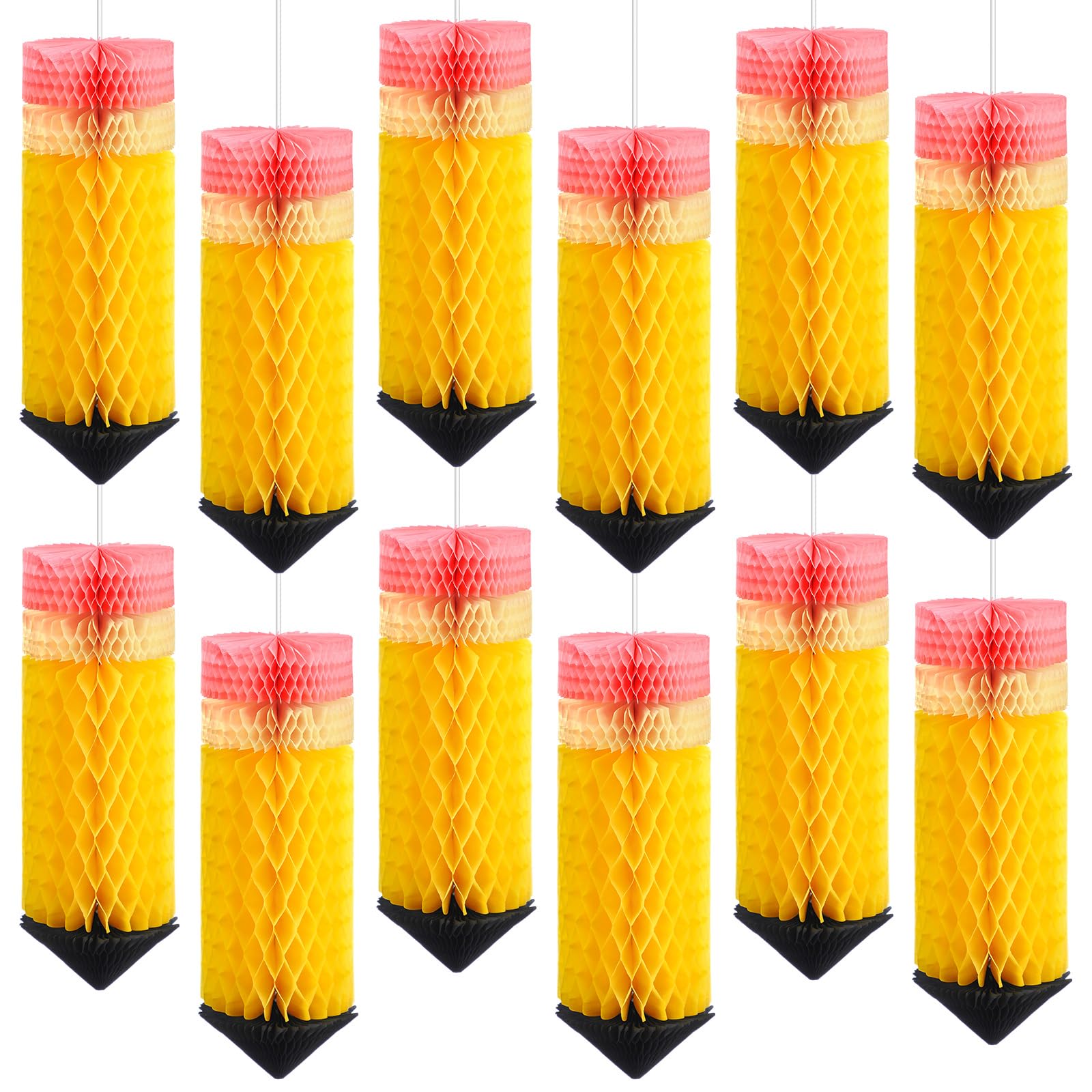 Retisee 12 Pcs Pencil Hanging Honeycomb Back To School Classroom Decorations Hanging Honeycomb Ceiling Party Decorations Pencil