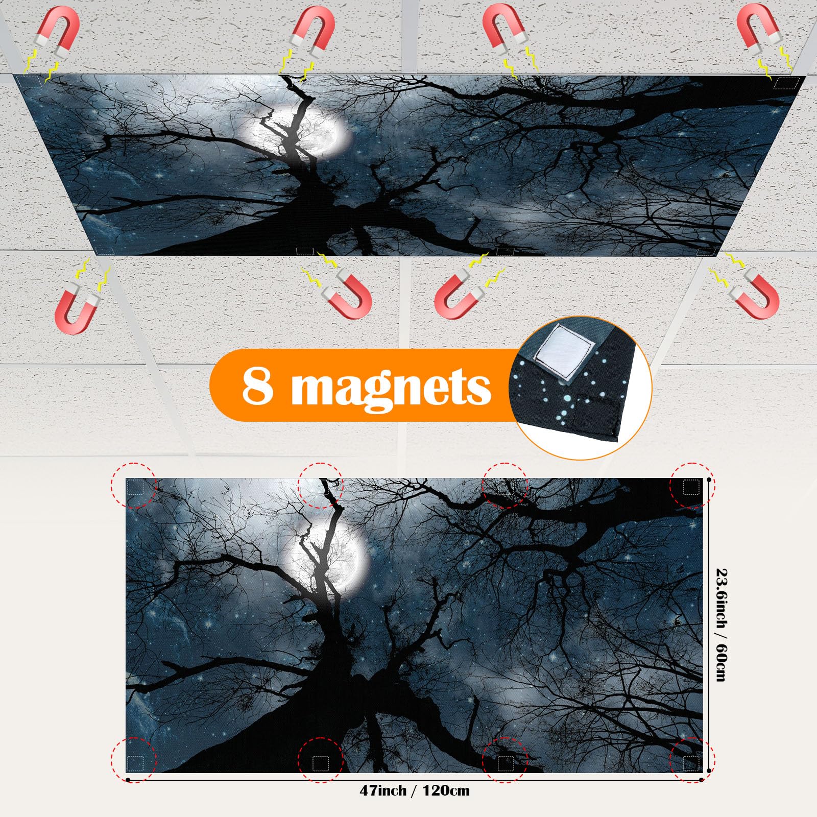 Kittmip 6 Pcs Fluorescent Light Covers with 48 Magnets, Decorative Magnetic Light Filters, Branch Color, Model MOO-Kittmip-0329