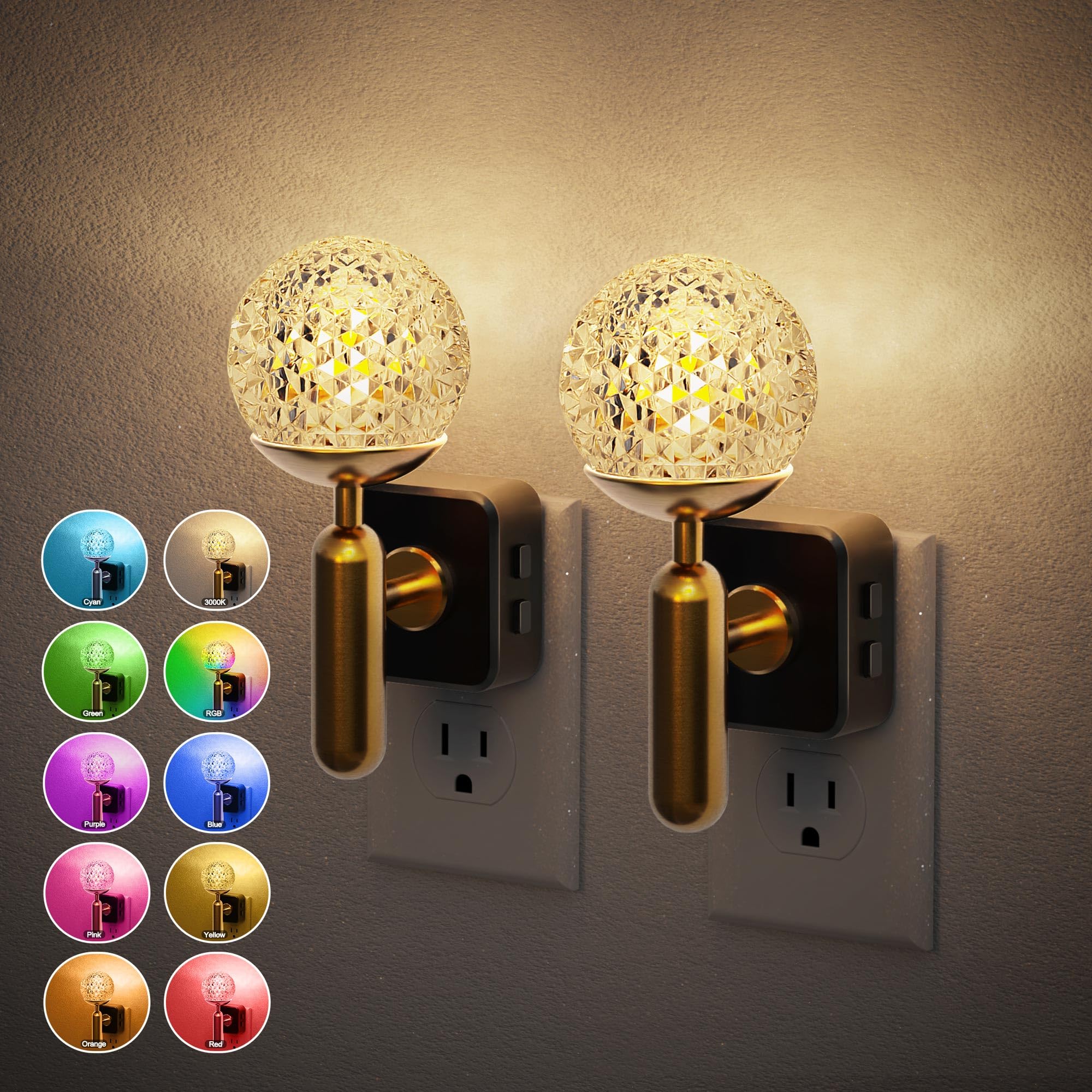 JandCase Night Light  2 Pack Night Lights Plug into Wall  Color Change RBG Nightlight  Built in Dusk to Dawn Sensor for Hallway Bedroom Stairway