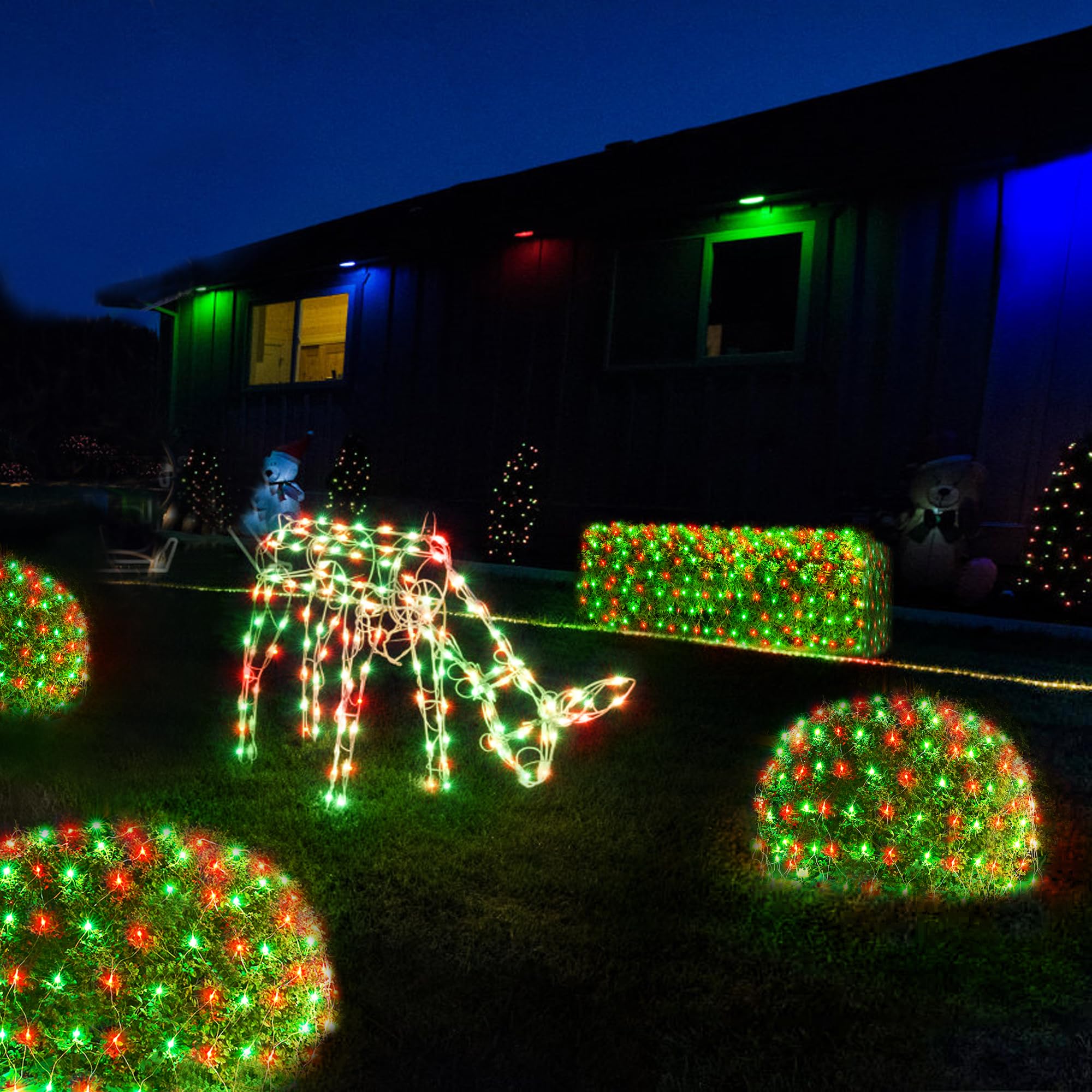 Wbao Christmas Lights, 200Led 9.8Ft X 6.6Ft Christmas Bush Lights, 8 Modes, Timer, End To End Connectable, Waterproof Design For