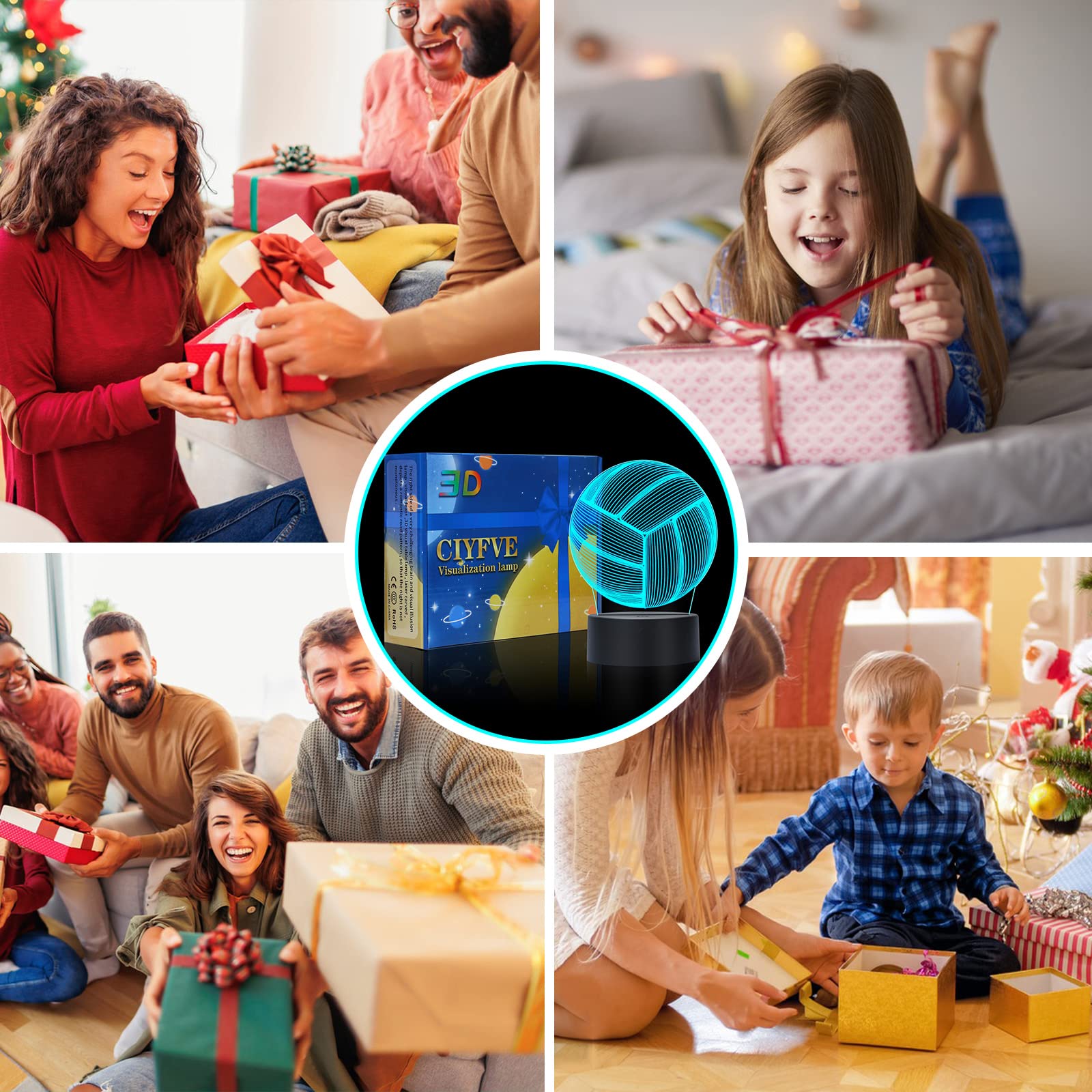 Febdey Volleyball Night Light Night Light For Kids, 3D Illusion Night Lamp, Usb Led Table Lamp Smart Touch Dimmer Lights 7 Color