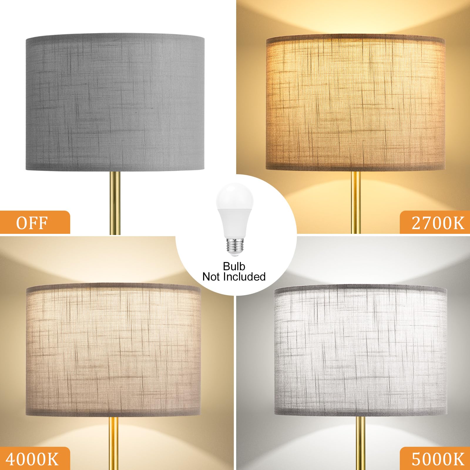 Ambimall 60in  Modern Floor Lamp with Linen Grey Shade, Brushed Gold Pole, Model RPT-ZGB128