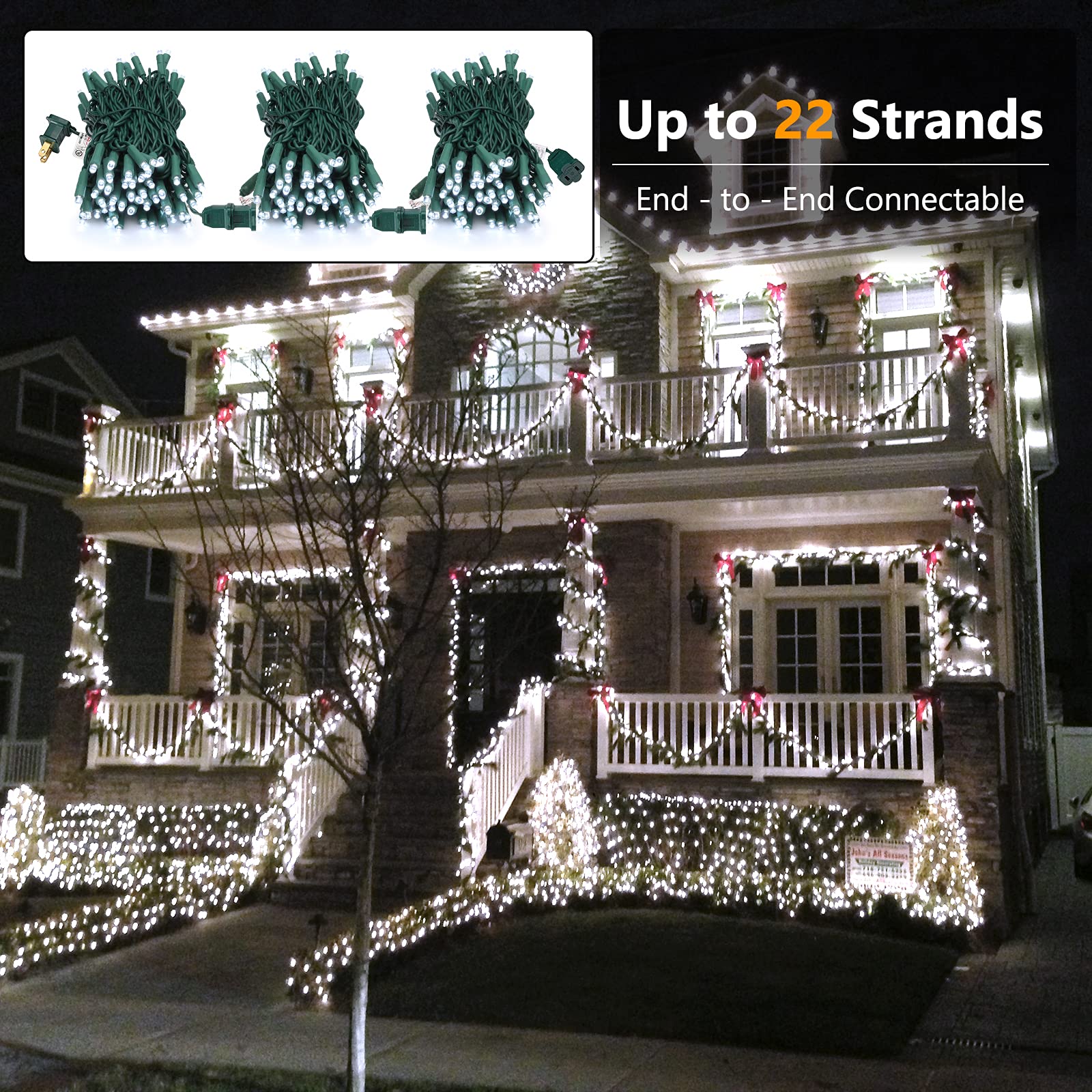 Brizled 33ft 100 LED Christmas Lights, Cool White, 5mm Wide Angle, UL Certified, Indoor/Outdoor Decor