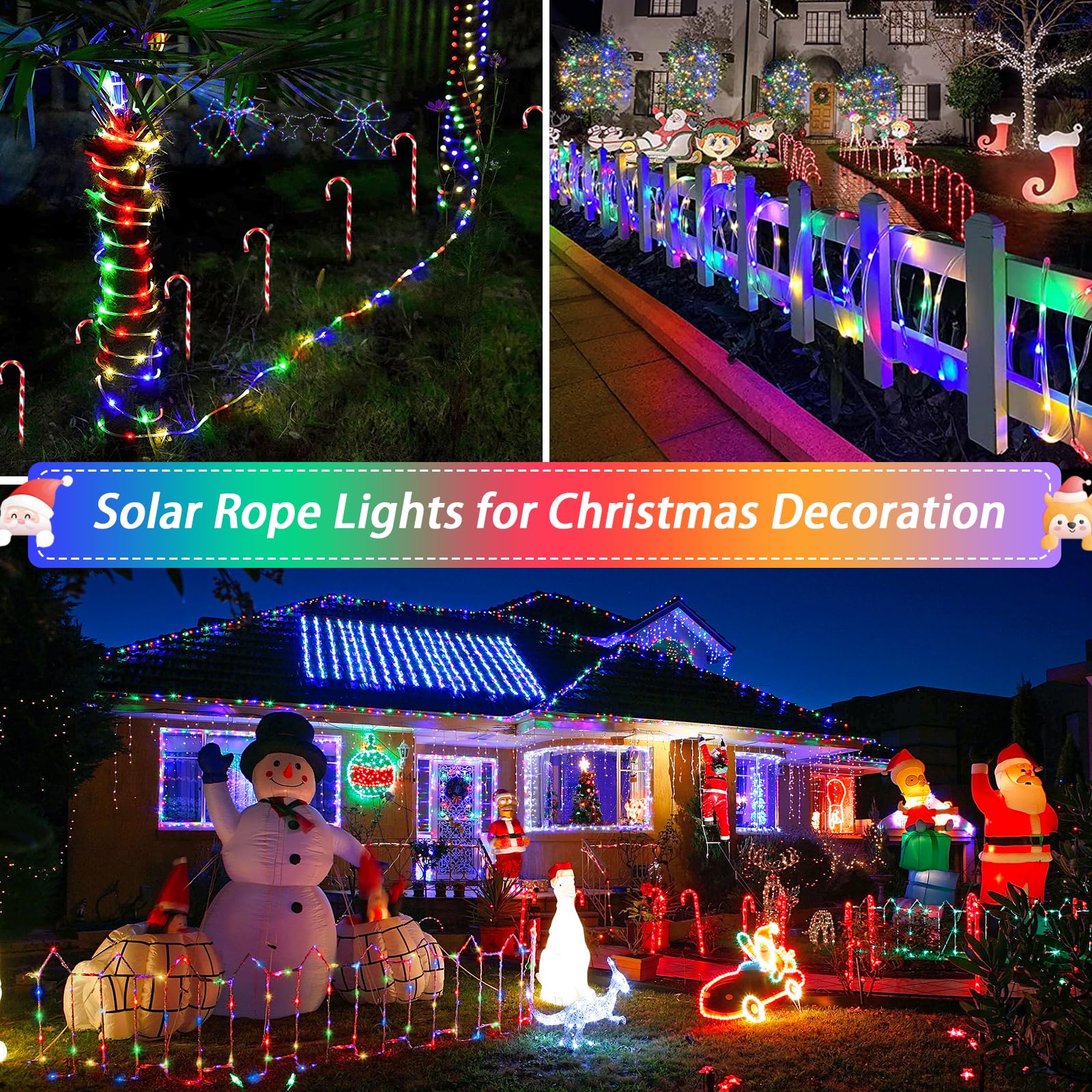 Jmexsuss 2 Pack 100 Led Solar Rope Lights, Ip 65 Solar Rope Lights Outdoor Waterproof Led, 33Ft 8 Modes Pvc Tube Solar Christmas Fairy Lights For Xmas Trampoline Fence Walkway Path Garden (Multicolor)
