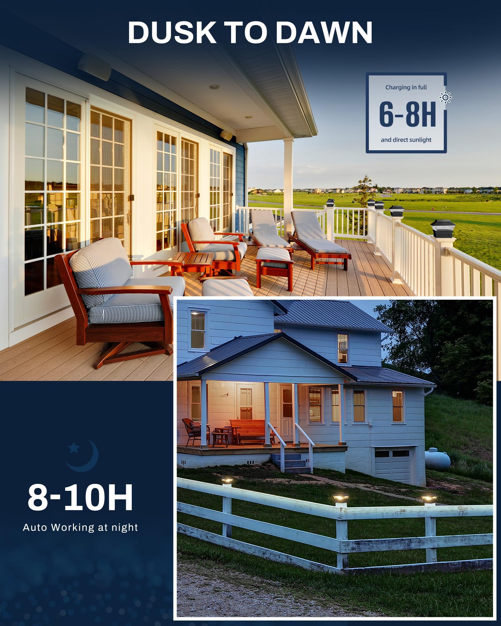 Moon-De-Age Solar Powered Fence Lights, 4X4/4X6 Post Cap, 10 Pack, 25 Lum