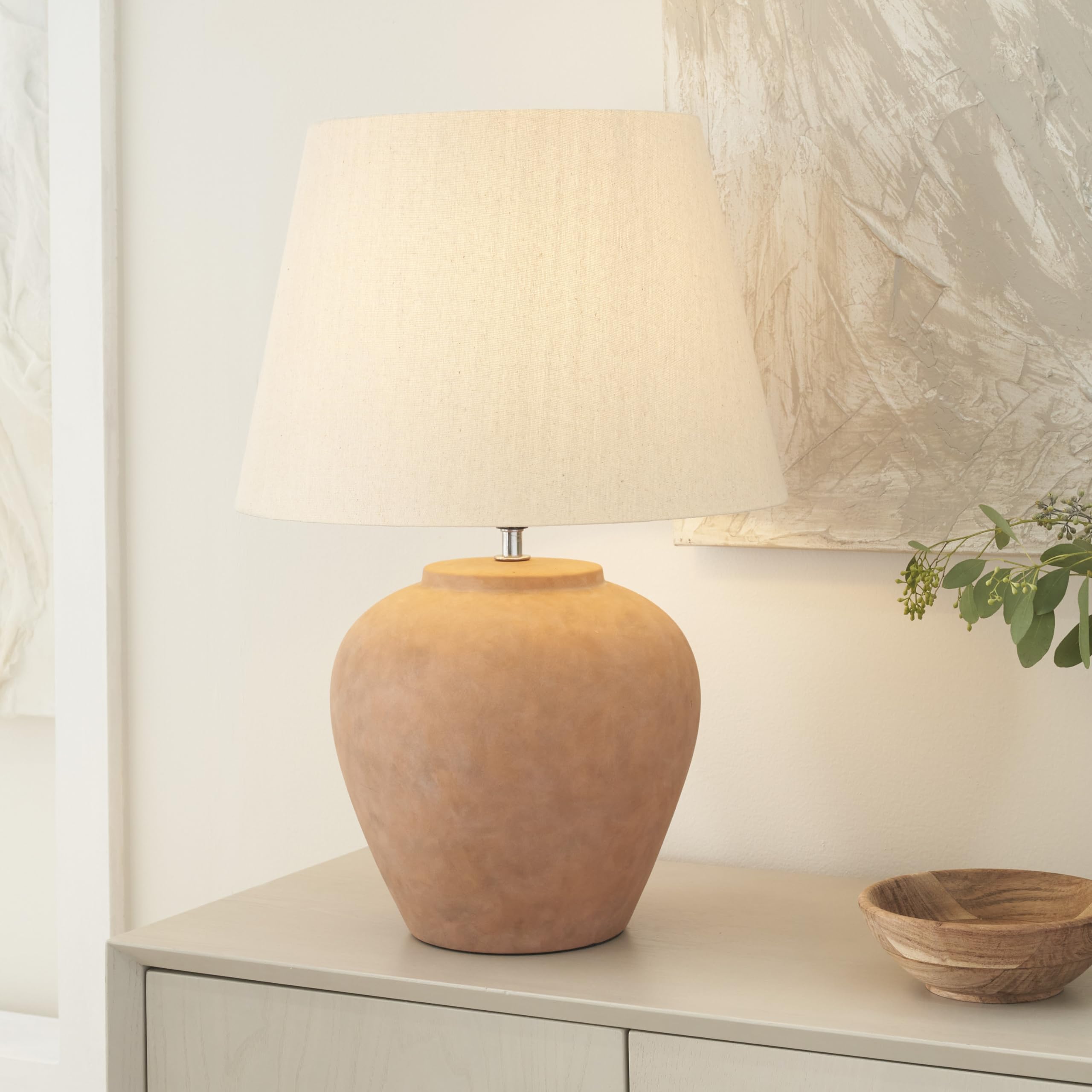 Nourison 20'' Rustic Terracotta Ceramic Pot Table Lamp For Bedroom, Living Room, Console, Entryway
