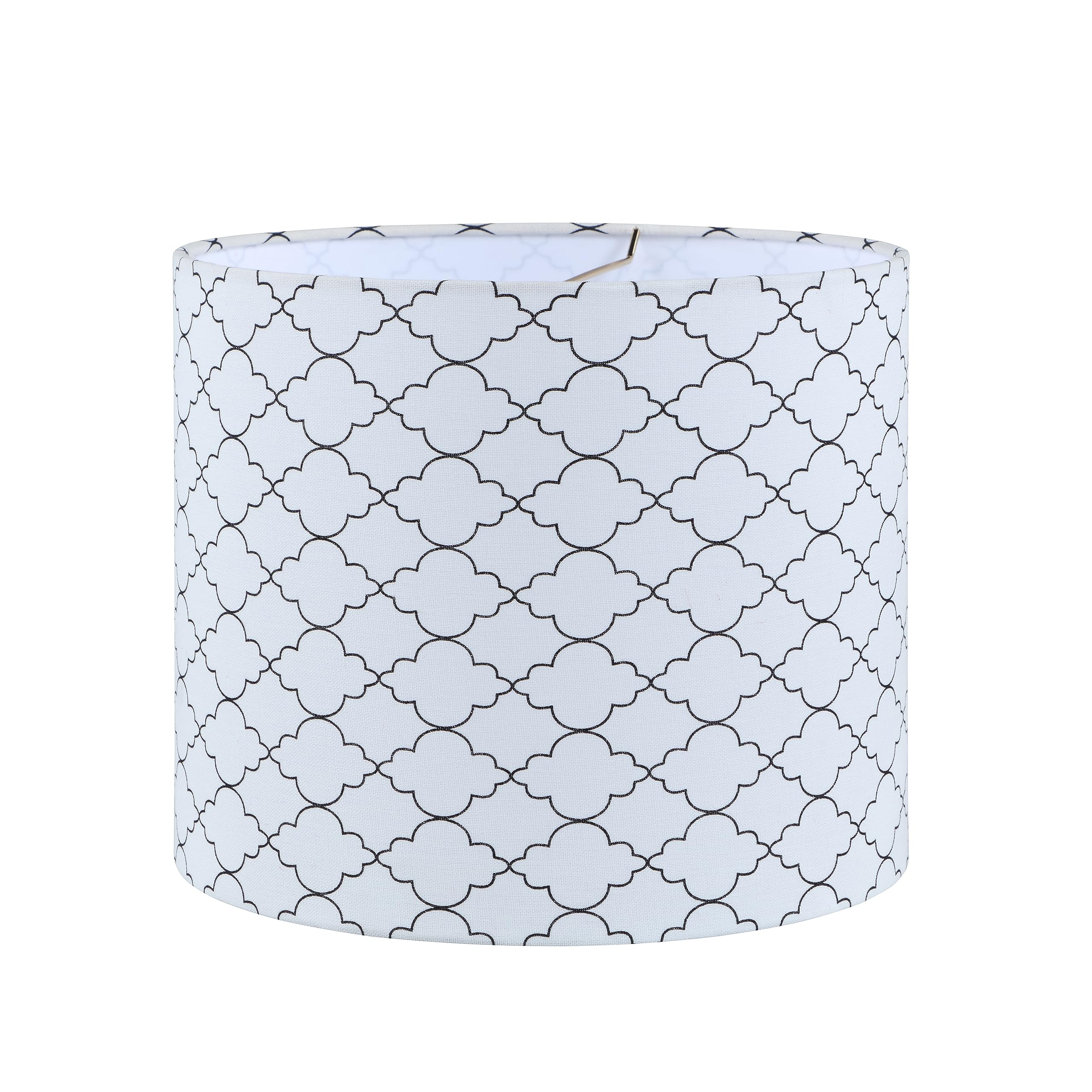 Aspen Creative Drum Lamp Shade, Off White & Black, 12in Wide, Model 31614, Linen Material