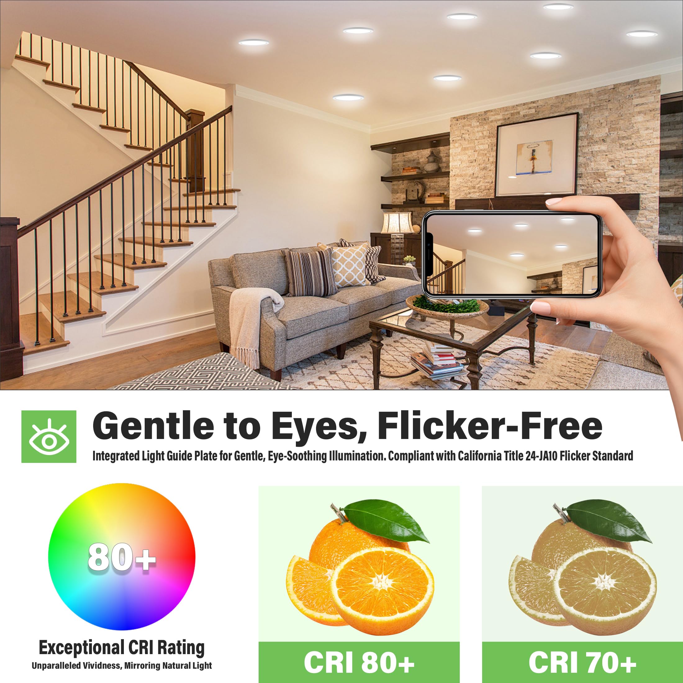 NOVELUX Ceiling Light Dimmable 5000K LED Ultra Thin Round Fixture 14 Pack White Stainless Steel