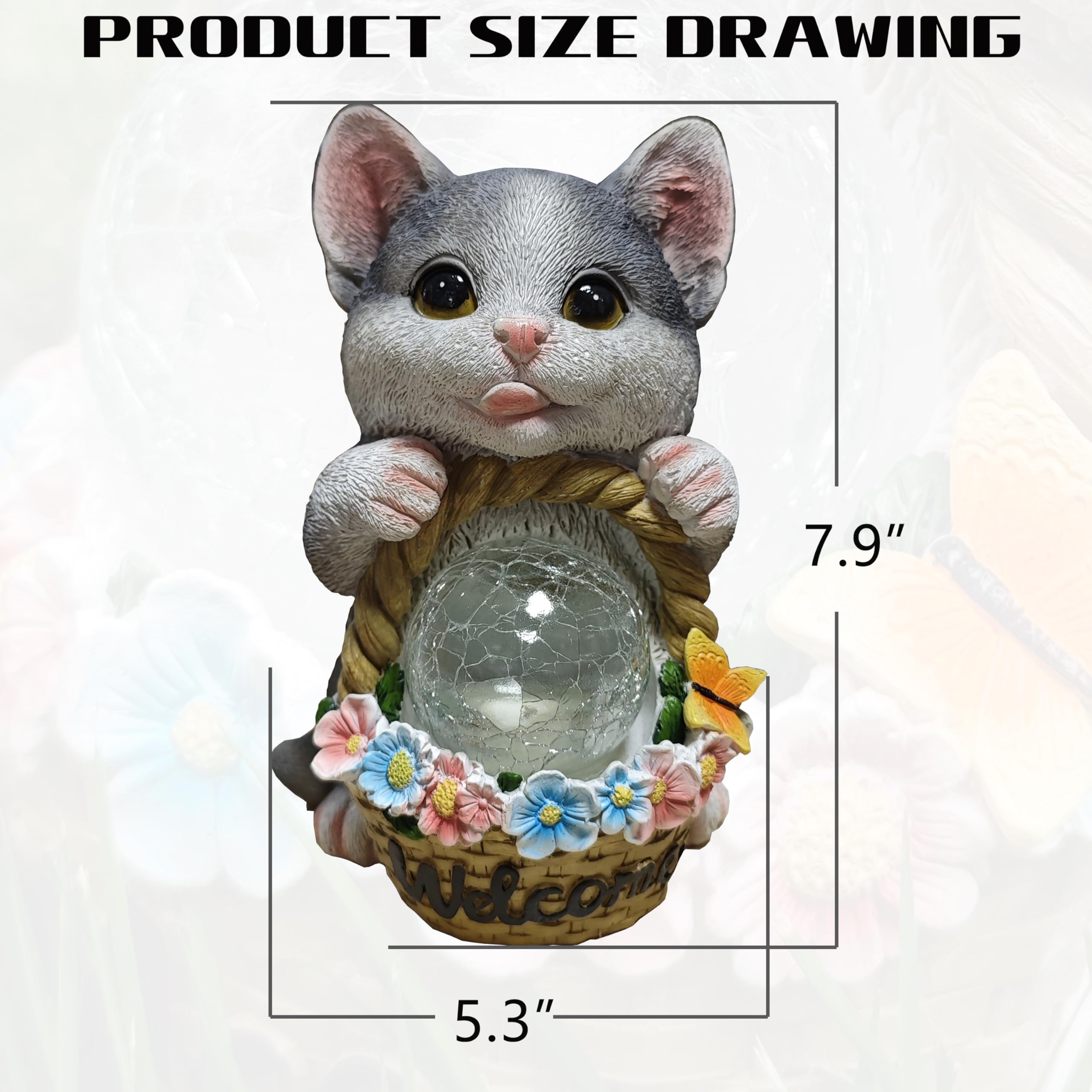 Rctticuu Solar Cat Garden Outdoor Statues Resin Cat Figurine Carrying Flower Basket And Magic Orb With Solar Led Lights  Lawn Decor Outdoor Statue For Patio  Balcony  Yard Ornament Gifts For Mom
