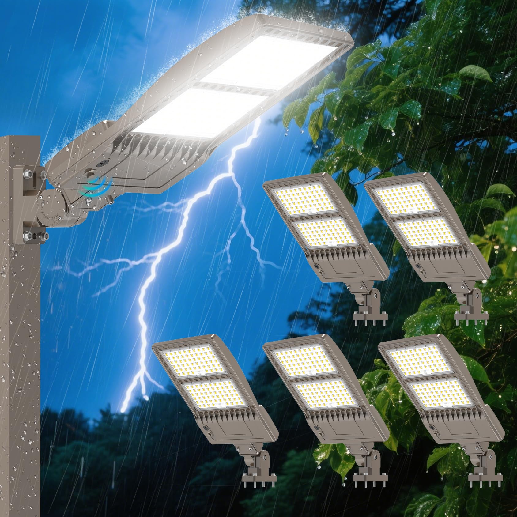 BBESTLED 6 Pack 320W LED Parking Lot Light ETL Listed, 48000LM Power Adjustable, Dusk to Dawn LED Shoebox Flood Pole Light Outdo