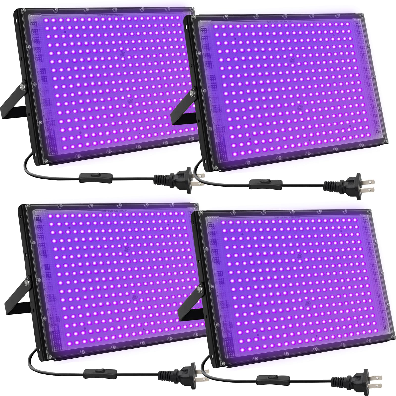 Waygor 300W Led Black Lights For Glow Party, Halloween Black Light Flood Light Ip65 Waterproof 395Nm Uv Blacklight Floodlight Purple Black Light Spotlight Fluorescent Uv Light Lamp For Decor (4 Pack)