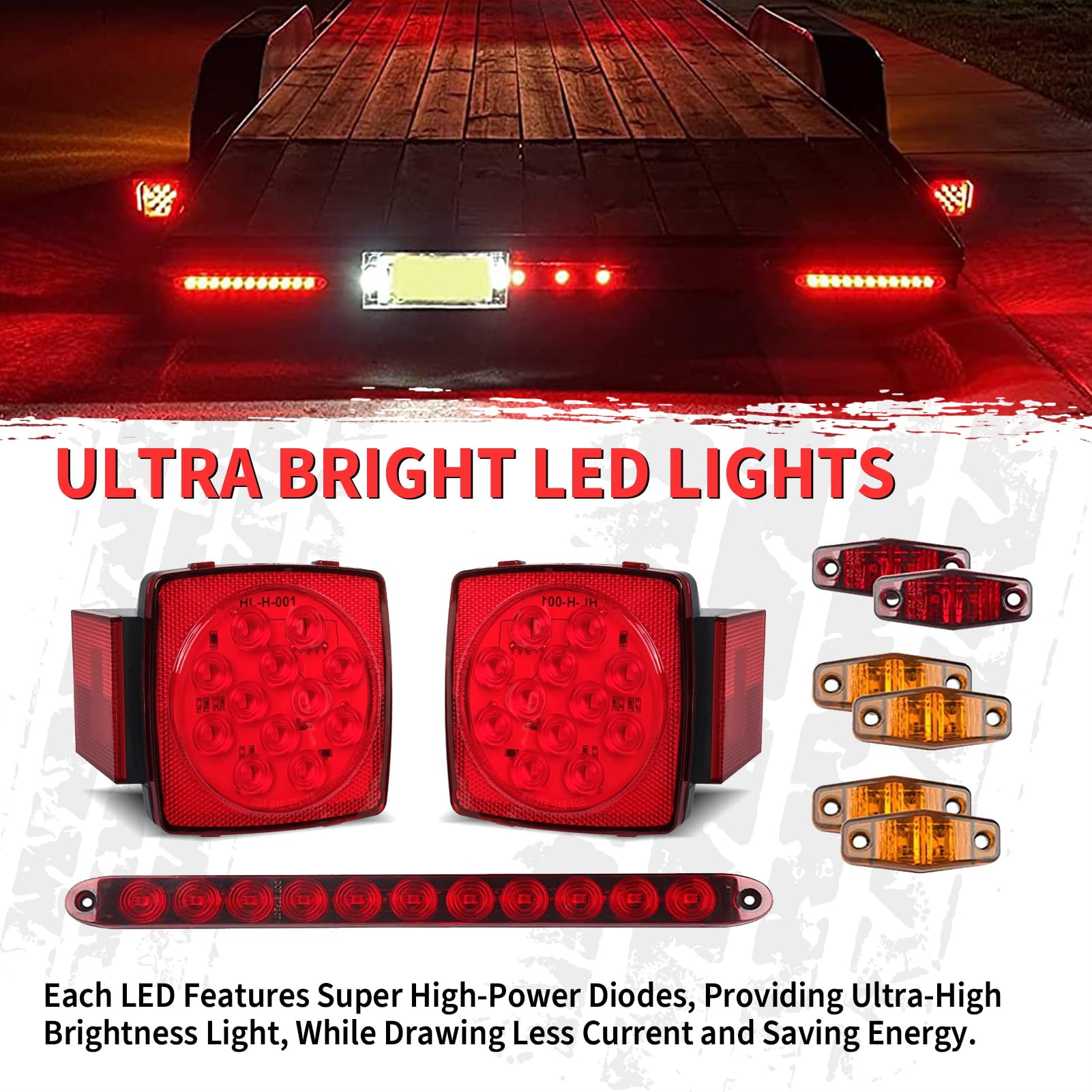 Gonice Complete LED Trailer Light Kit - Super Bright Submersible Lights for Trailers, Trucks, RVs, Boats - Full Function Kit