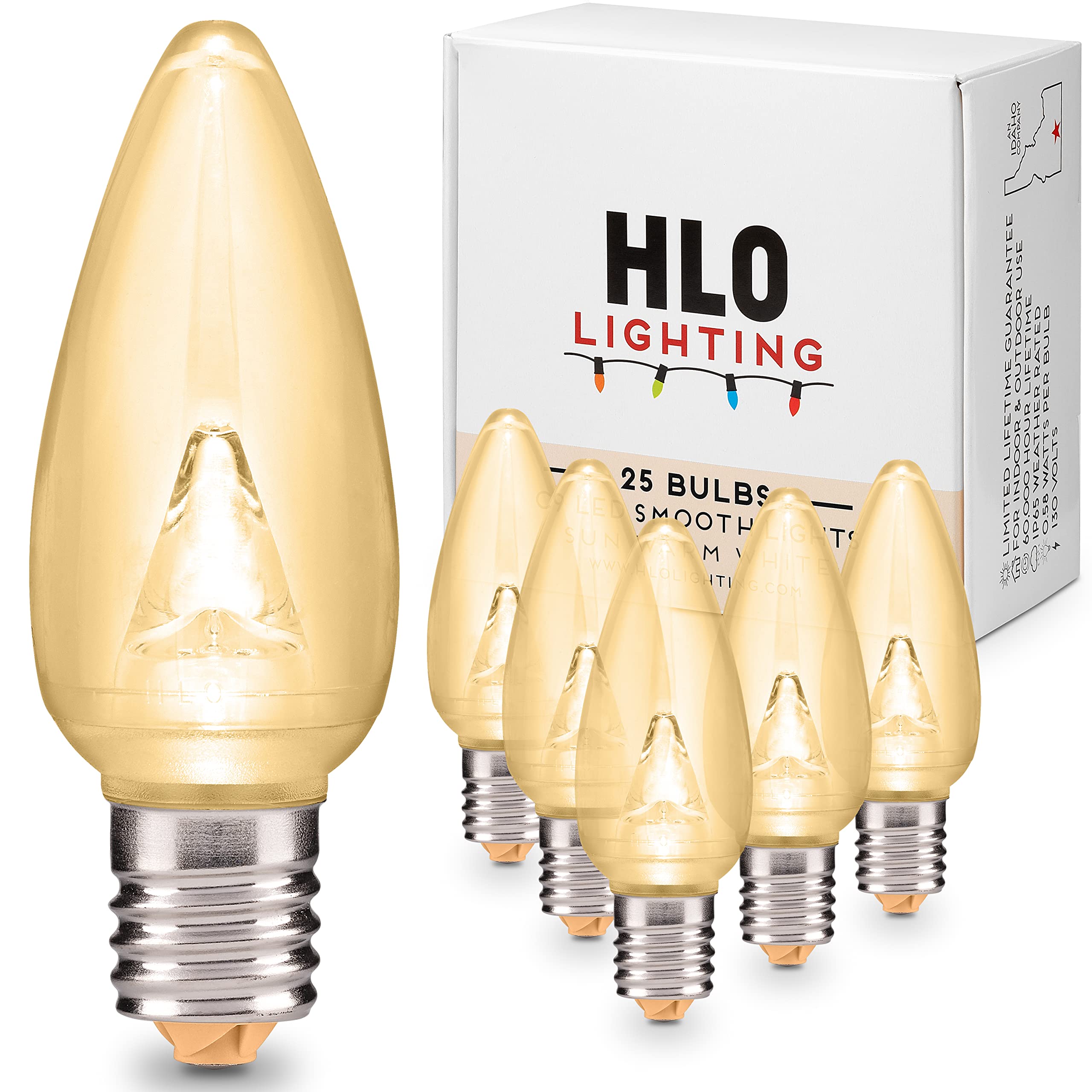 Holiday Lighting Outlet Smooth C9 Christmas Lights | Sun Warm White LED Bulbs for Indoor & Outdoor Christmas Decor | Set of 25