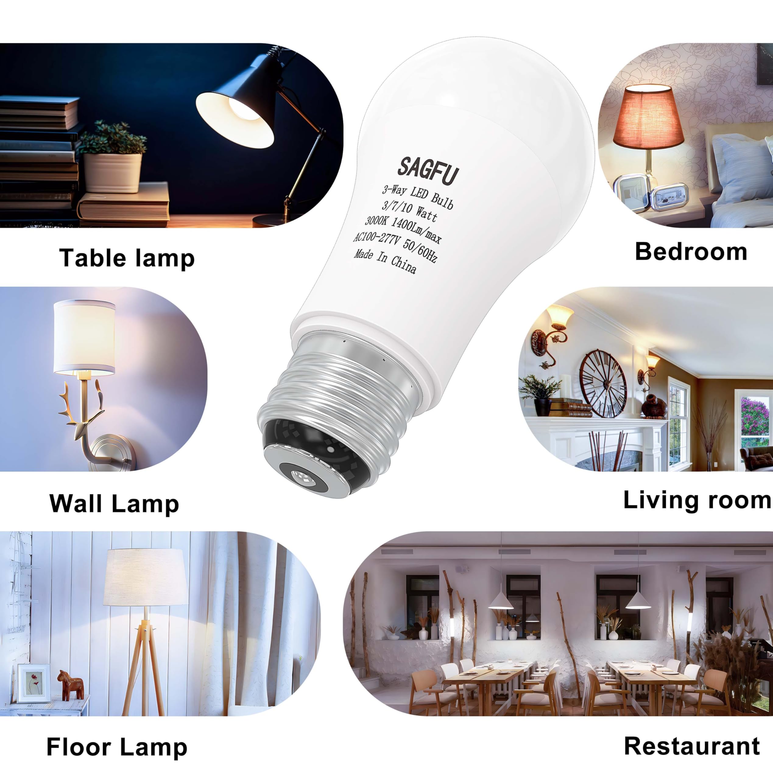 Sagfu 3 Way Led Light Bulbs 30 70 100 W Equivalent Soft White 3000K,A19 Three Way Light Bulbs, E26 Base Led Light Bulb For Indoo