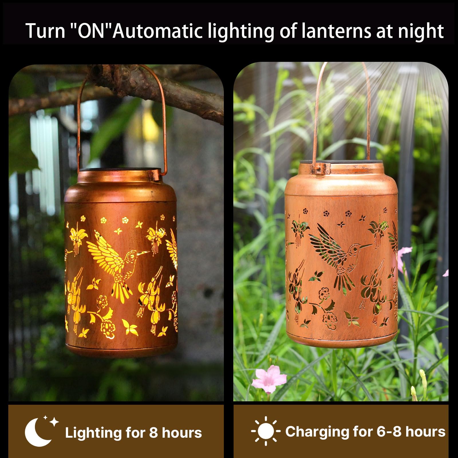 Hummingbird Solar Lanterns Outdoor Waterproof Hanging Solar Lights Metal Decor Lantern Led Light Christmas Decorative For Garden