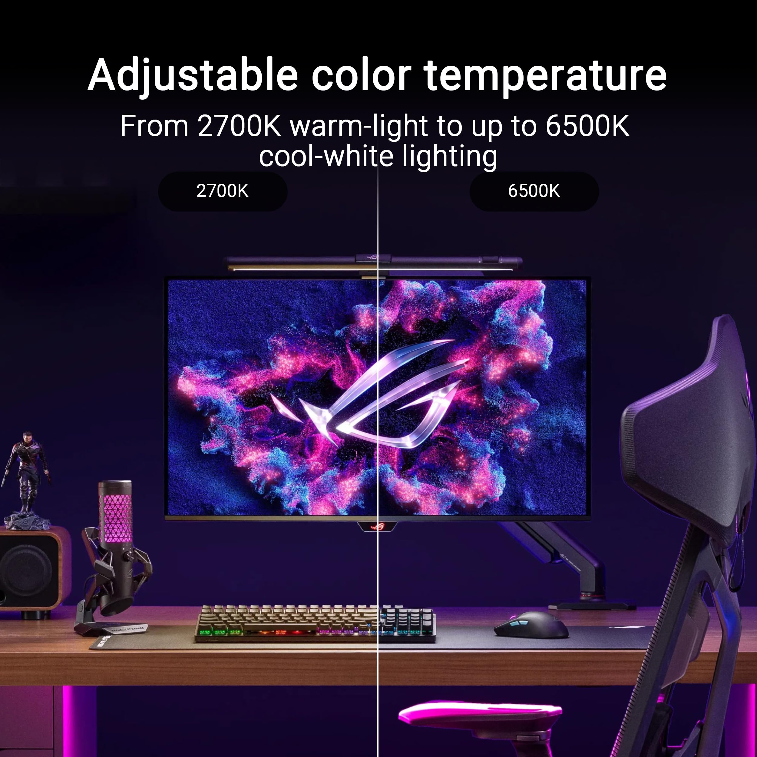ASUS ROG Aura Monitor Light Bar ALB01 - RGB Lighting, USB-C, Magnetic Buckle, Aura Sync Compatible, Clear Finish