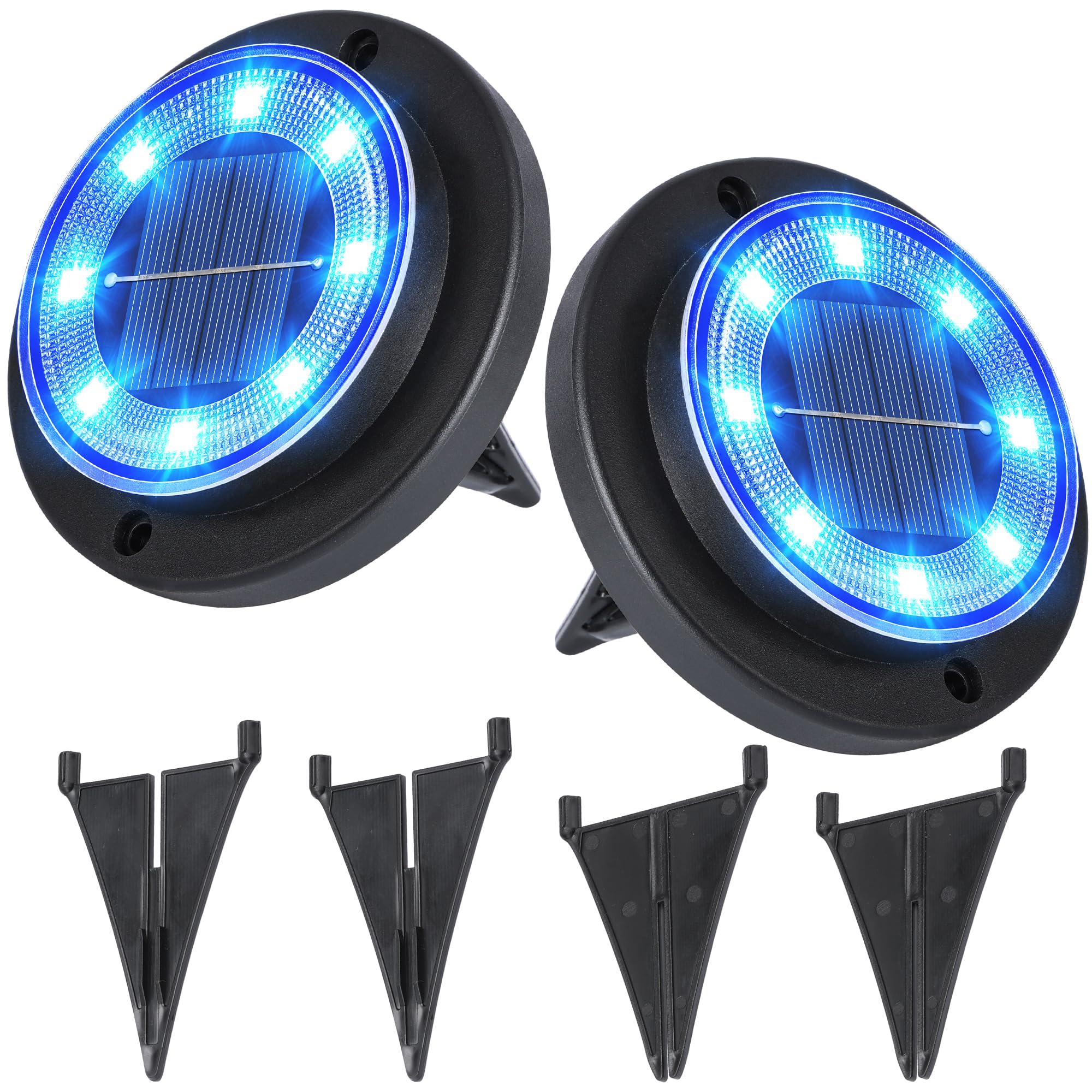 Flacchi Solar Ground Lights - Waterproof Outdoor Disk Lights, 2 Pack, Blue, Plastic, Model YN001