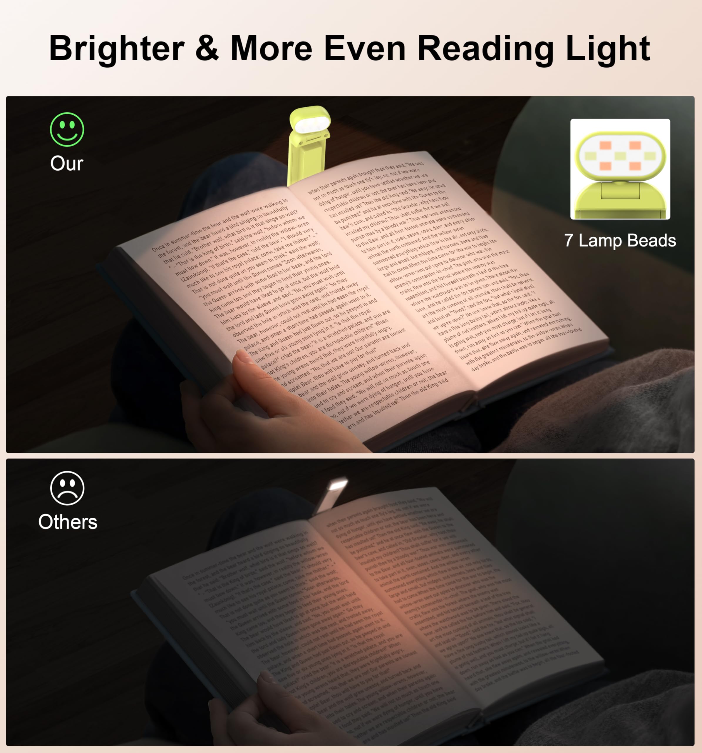 Gritin Rechargeable Book Light - Eye-Caring, 3 Color Temperatures, 5-Level Dimmable, Compact Clip-on, Emerald Green, Model G1313