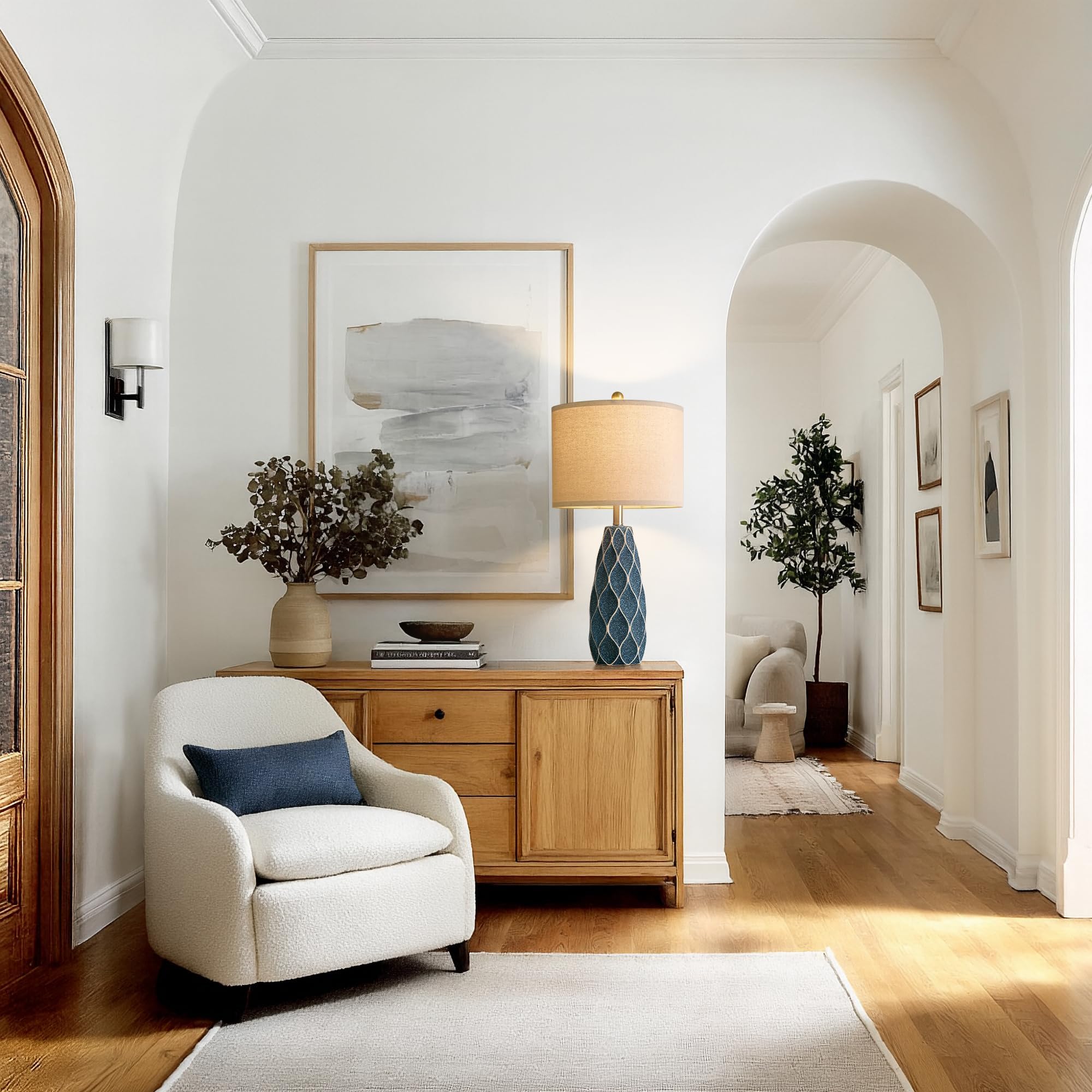 27.5 Ceramic Table Lamps For Living Room Bedroom Lamps Set Of 2 Modern Boho Bedside Lamps Night Stands Farmhouse Vintage Large Nightstand Lamp Reading Light Home Office Dorm Desk Deco Gifts  Blue