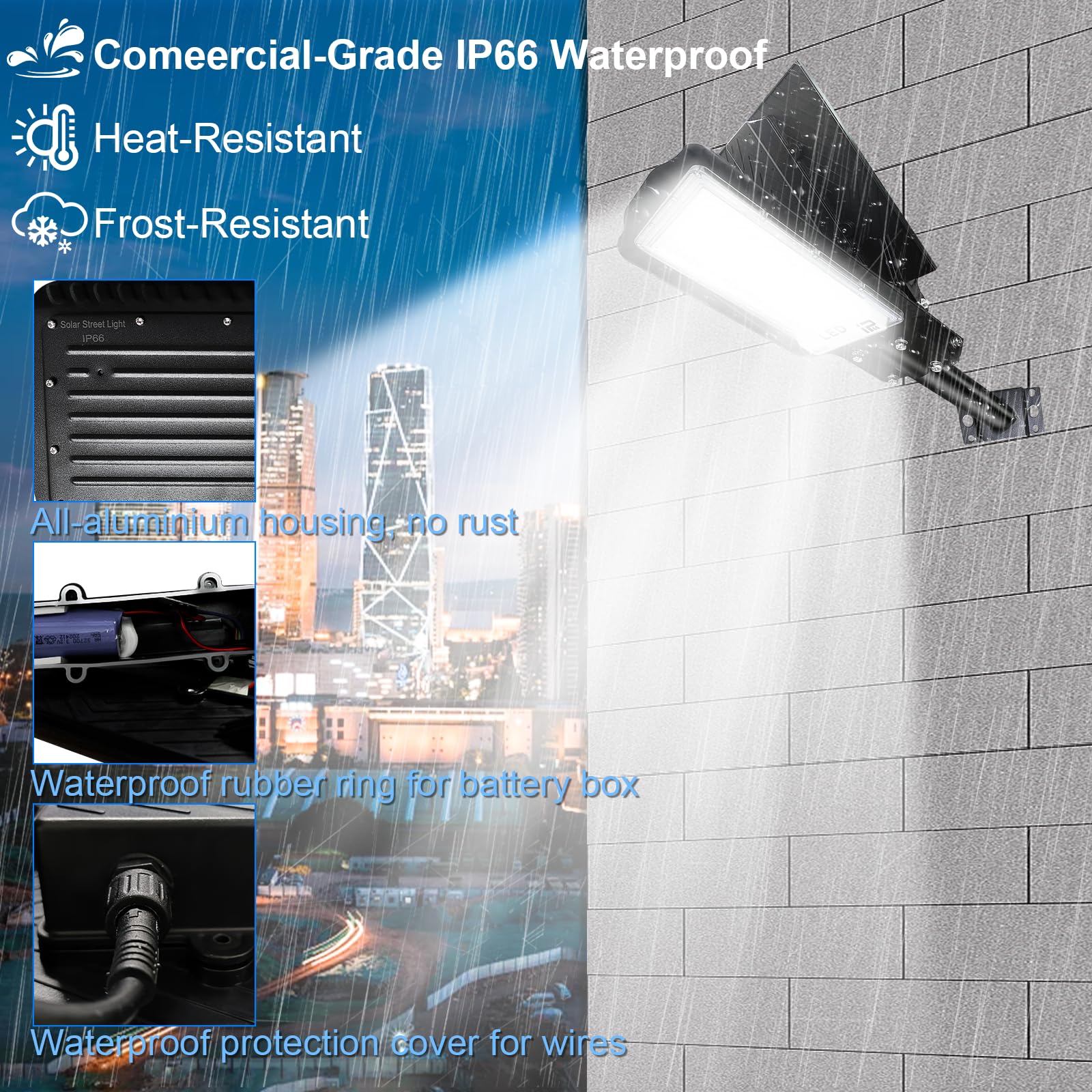 Indmird Solar Street Lights - 10000LM, IP66 Waterproof, Motion Sensor, Remote Control, Aluminum, White Light, Model CHX002