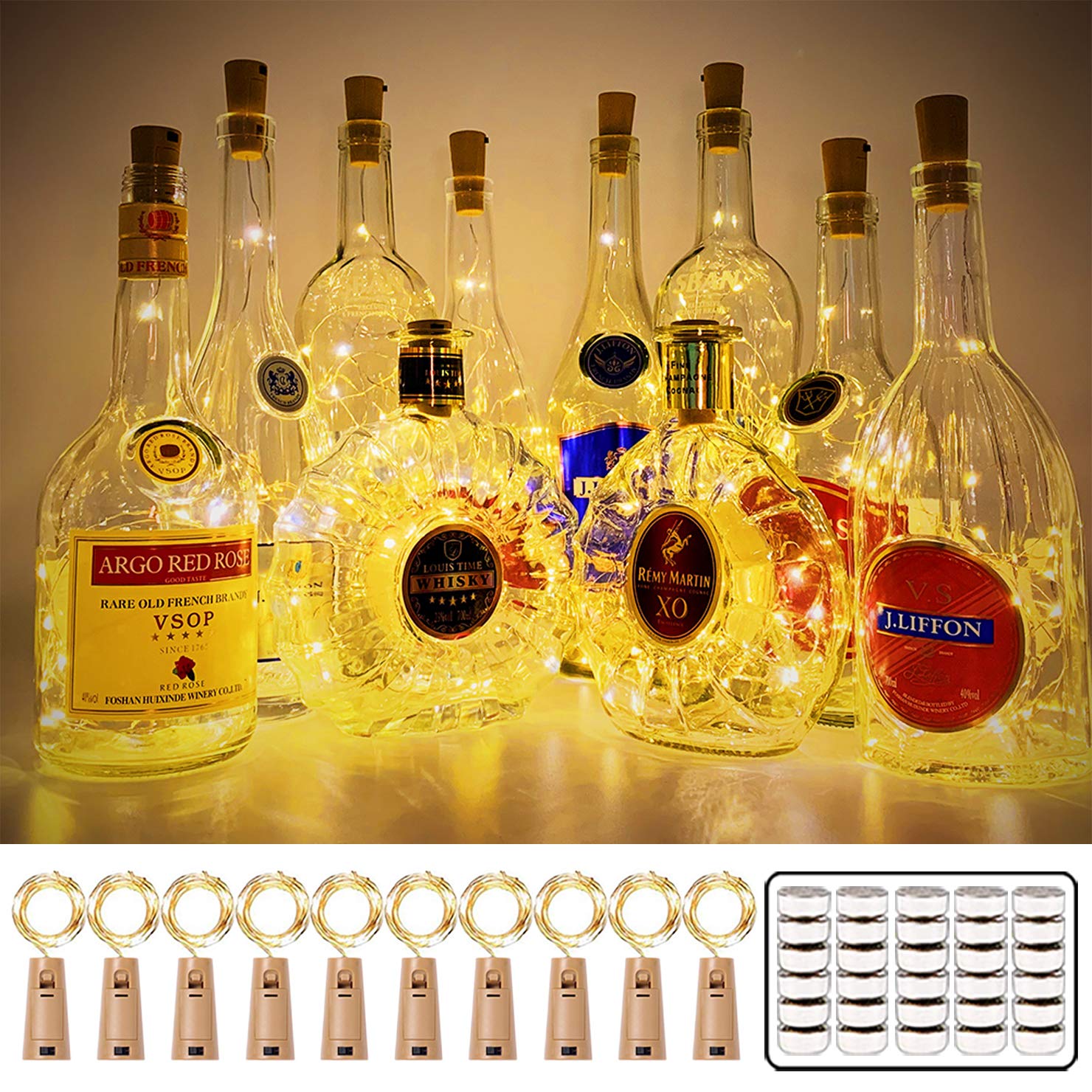 MUMUXI 10 Pack Wine Bottle Lights with Cork Switch | 3.3ft 20 LED Warm White Indoor Outdoor Christmas Lights