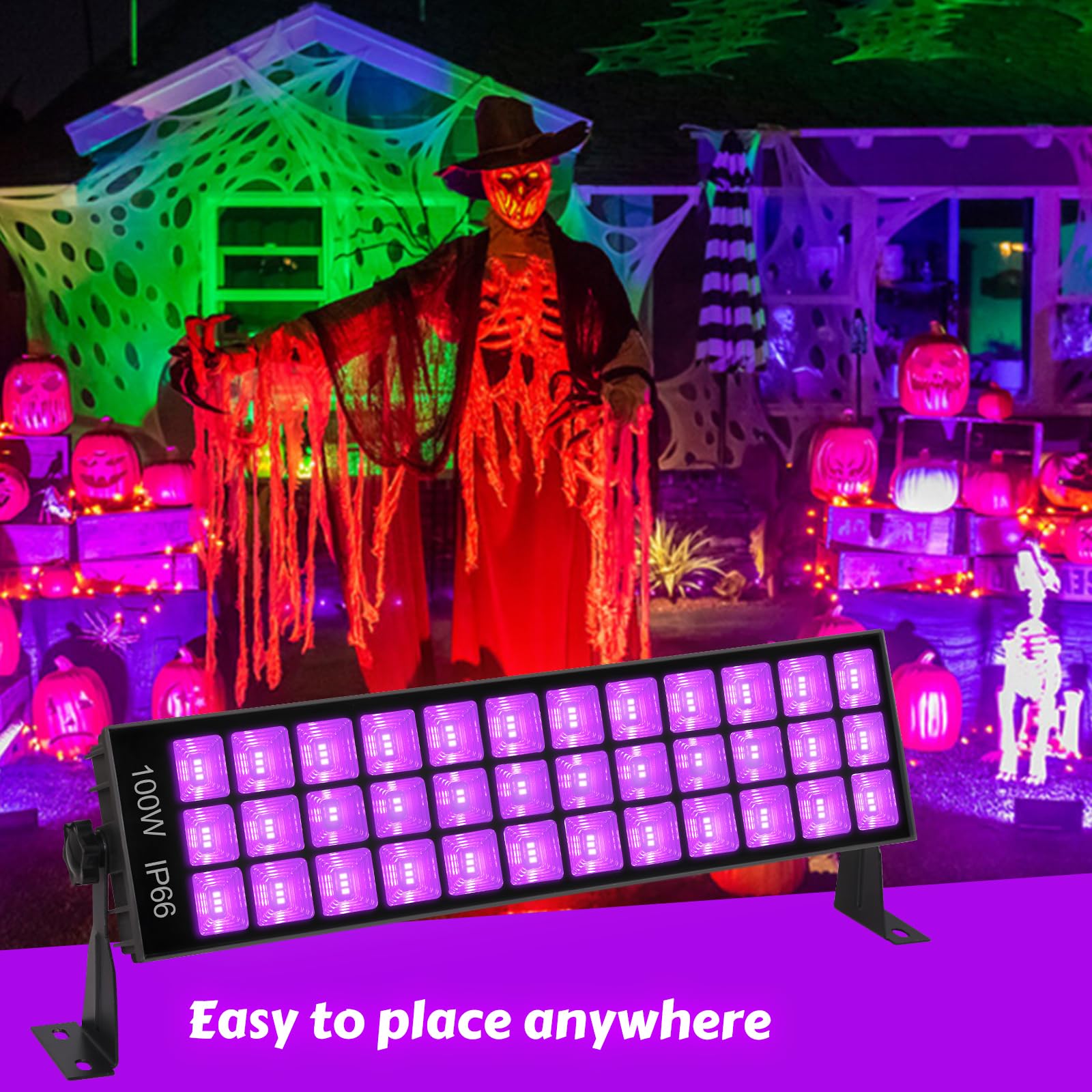 PIZHLO 100W Black Light Bar, 2 Pack, Aluminum, Black, 385-400nm Ideal for Neon Glow Parties, Large Rooms, and Halloween Events