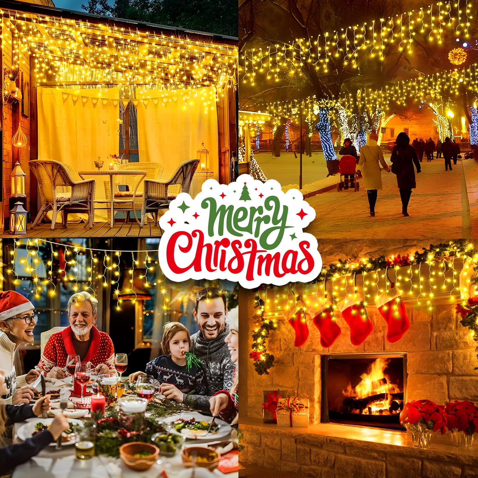 SAUIRS 164FT 1600 LED Christmas Lights, Warm White, Waterproof, 8 Modes, Curtain String Lights for Indoor/Outdoor Decorations