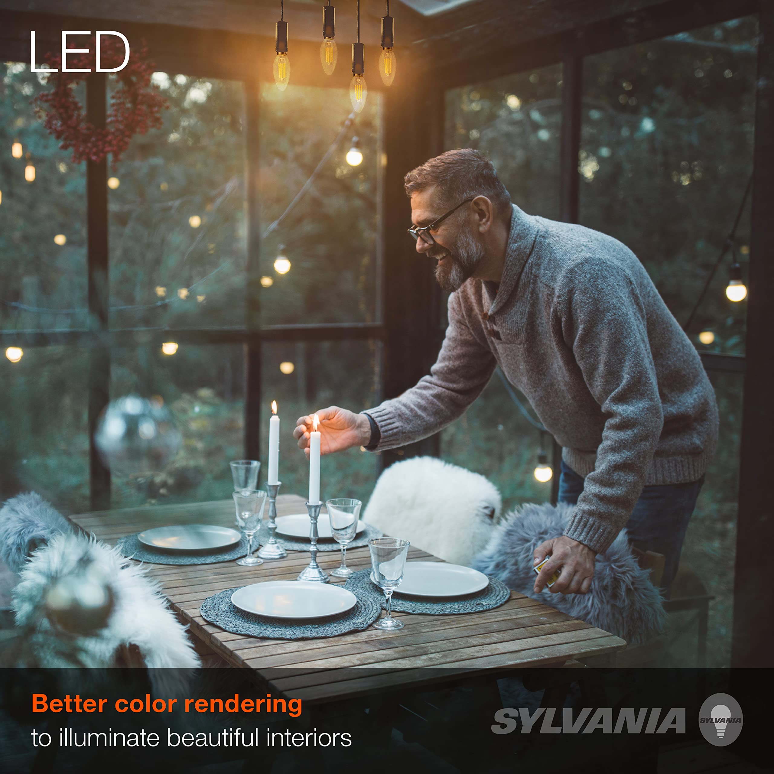 Sylvania Led B10 Chandelier Light Bulb, 60W Equivalent Efficient 5W, Dimmable, Candelabra Base, Clear, 5000K, Daylight - 12 Pack
