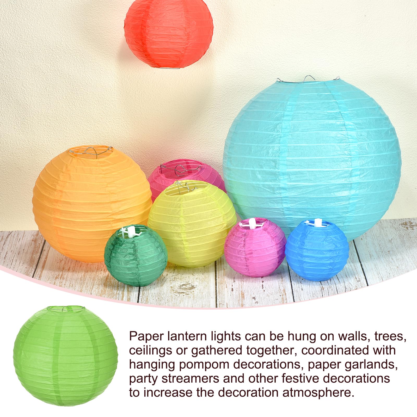 Meccanixity 6Pcs Paper Lanterns Decorative, 6'' 8'' 12'' Deep Green Round Hanging Lantern Chinese Lanterns For Home Decor, Birth
