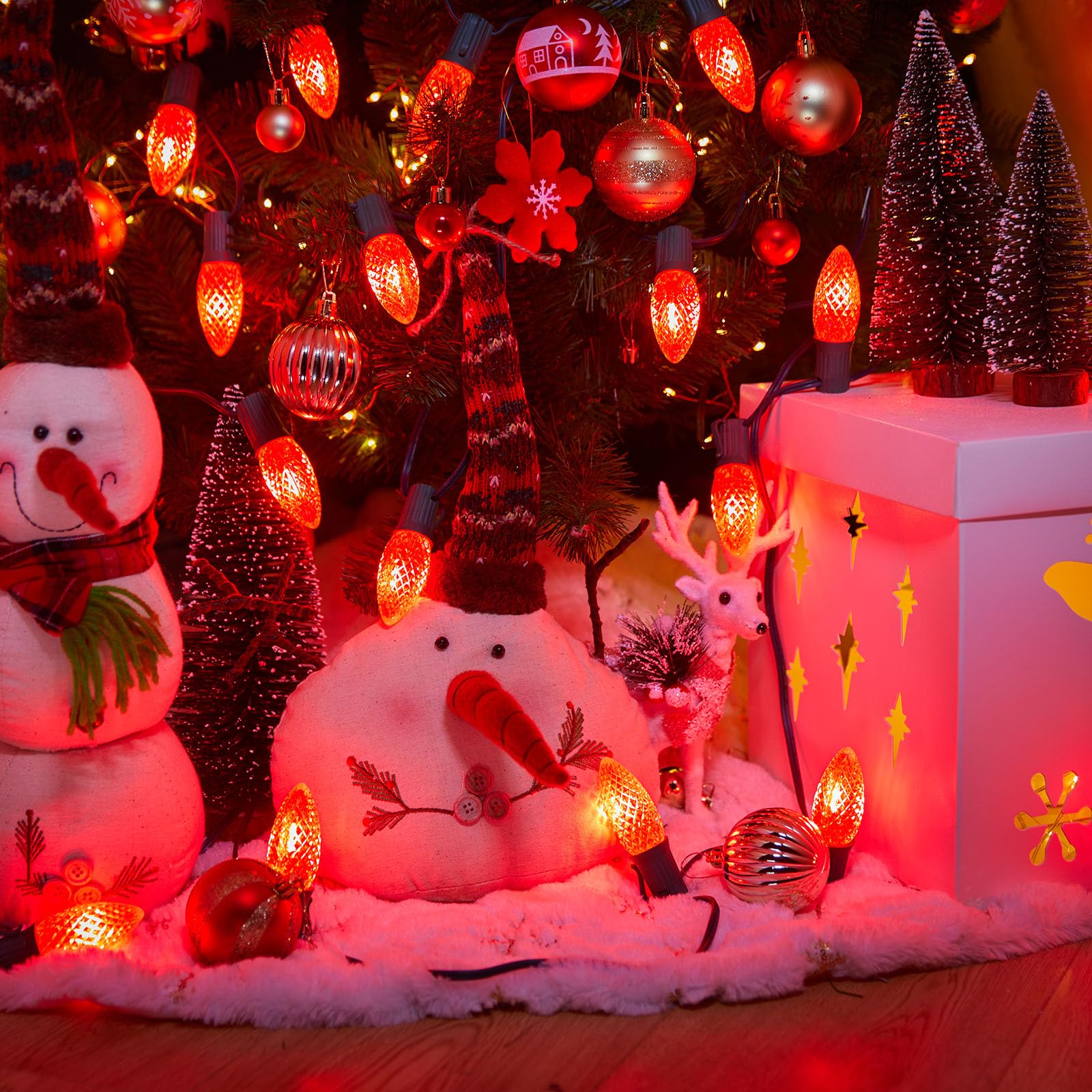 Brightown 100 Pack C9 Led Replacement Christmas Light Bulb, C9 Shatterproof Led Bulb For Christmas String Light, E17 Intermediate Base, Commercial Grade Dimmable Bulbs, Red