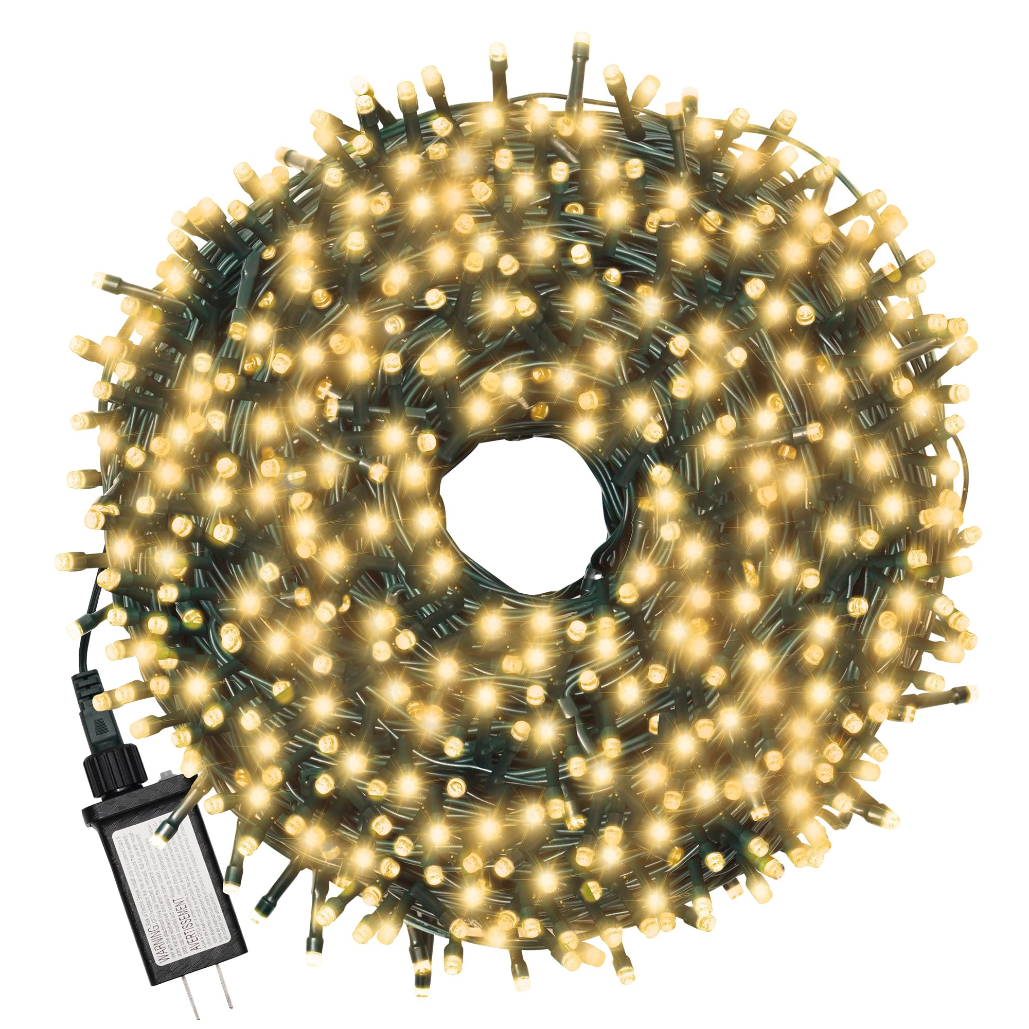 RPGT Christmas Light 100 LEDs 41ft Green Cable Wire Fairy String Twinkle Lights Plug in 12 Modes for Xmas Tree, Party, Indoor,Outdoor, Garden, Wedding, Home Decoration (Warm White)