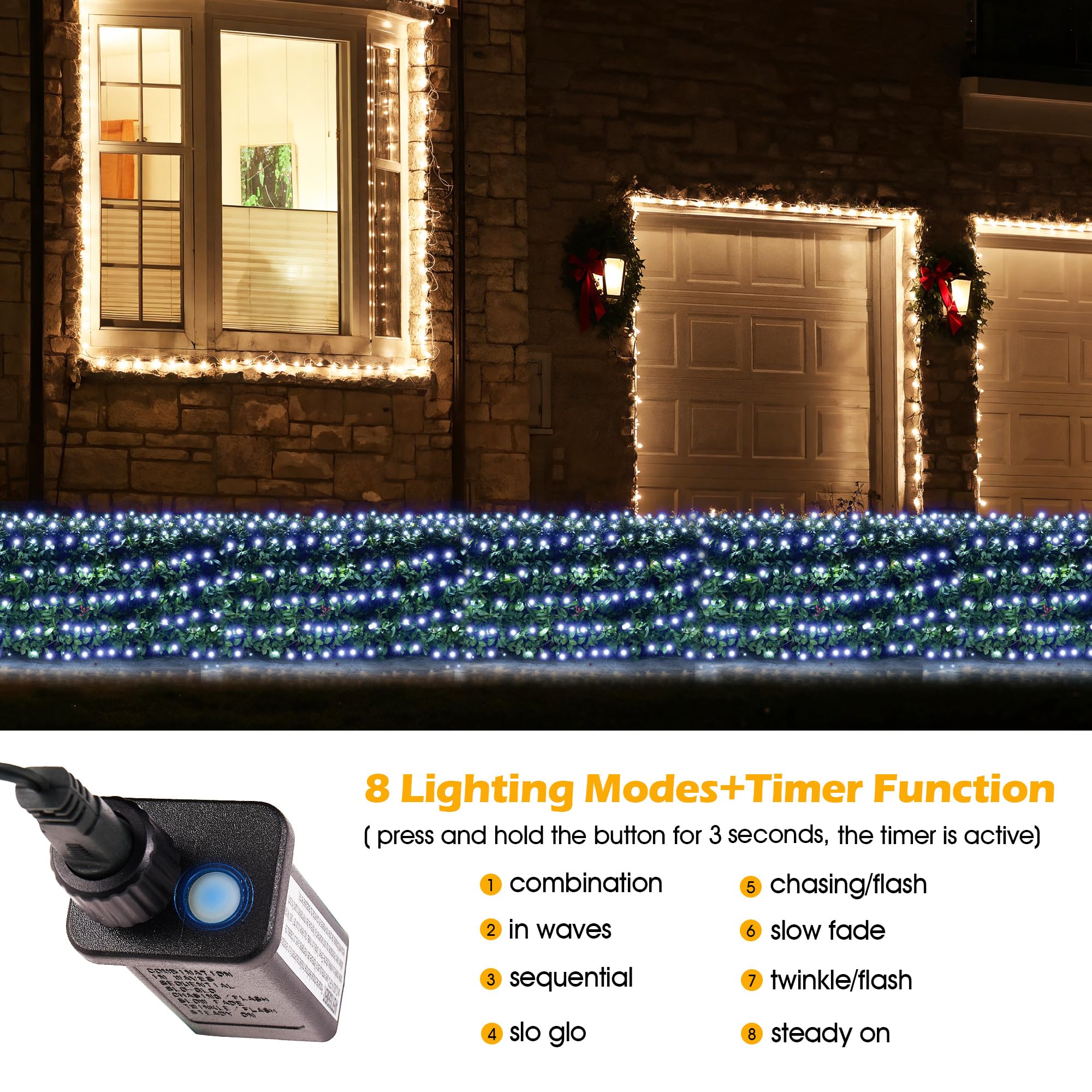 Blctec Christmas Net Lights 360 Led, 9.8Ft X 6.6Ft, Cool White, Waterproof, 8 Modes, Timer, Energy-Saving For Outdoor Decorations