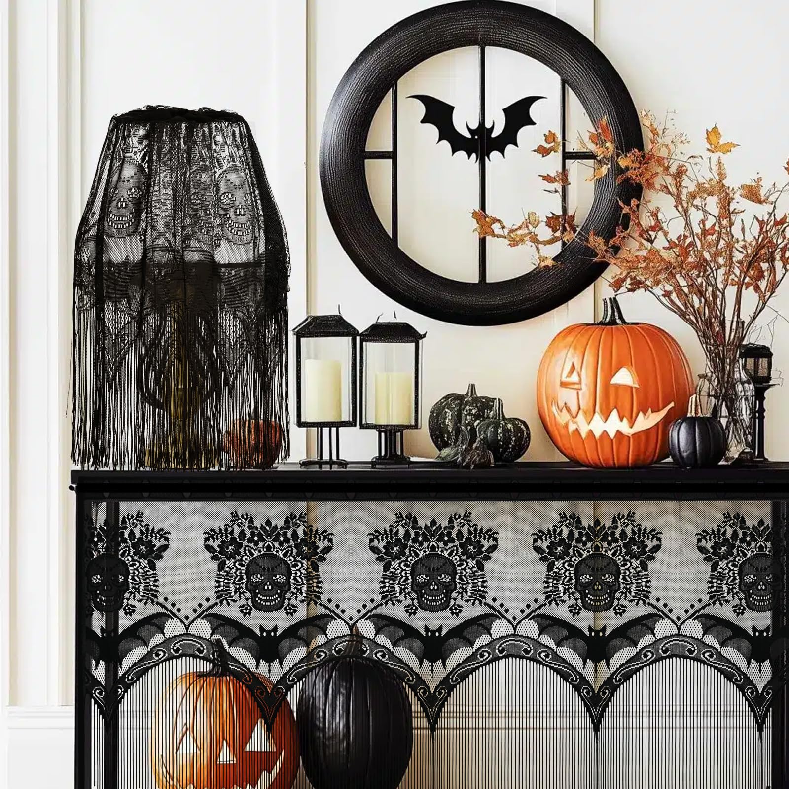 Halloween Decor Lamp Shade, 20 X 60 Inch Large Spider Web Lampshade, Black Lace Cover For Indoor And Outdoor Table Decorations