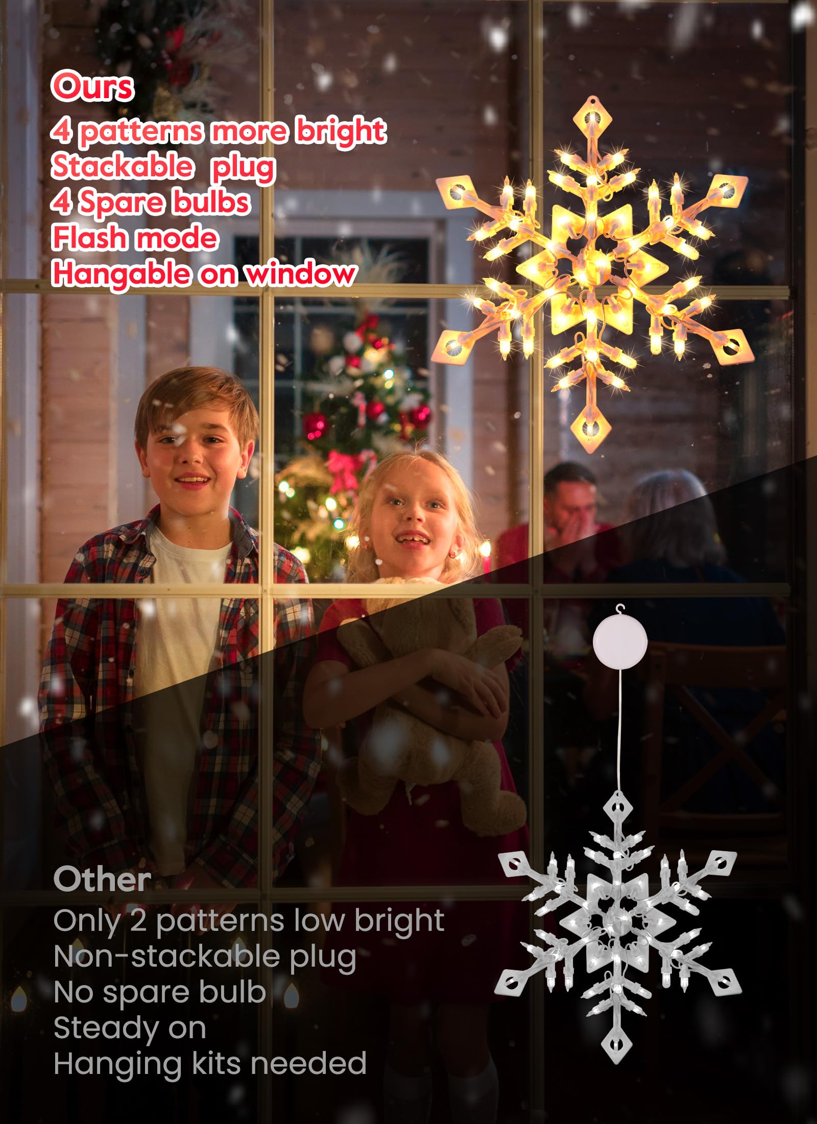 4 Pack Christmas Window Silhouette Lights Decorations, Lighted Wreath, Candy Cane, Snowflakes, and Snow Man Christmas Window Lig