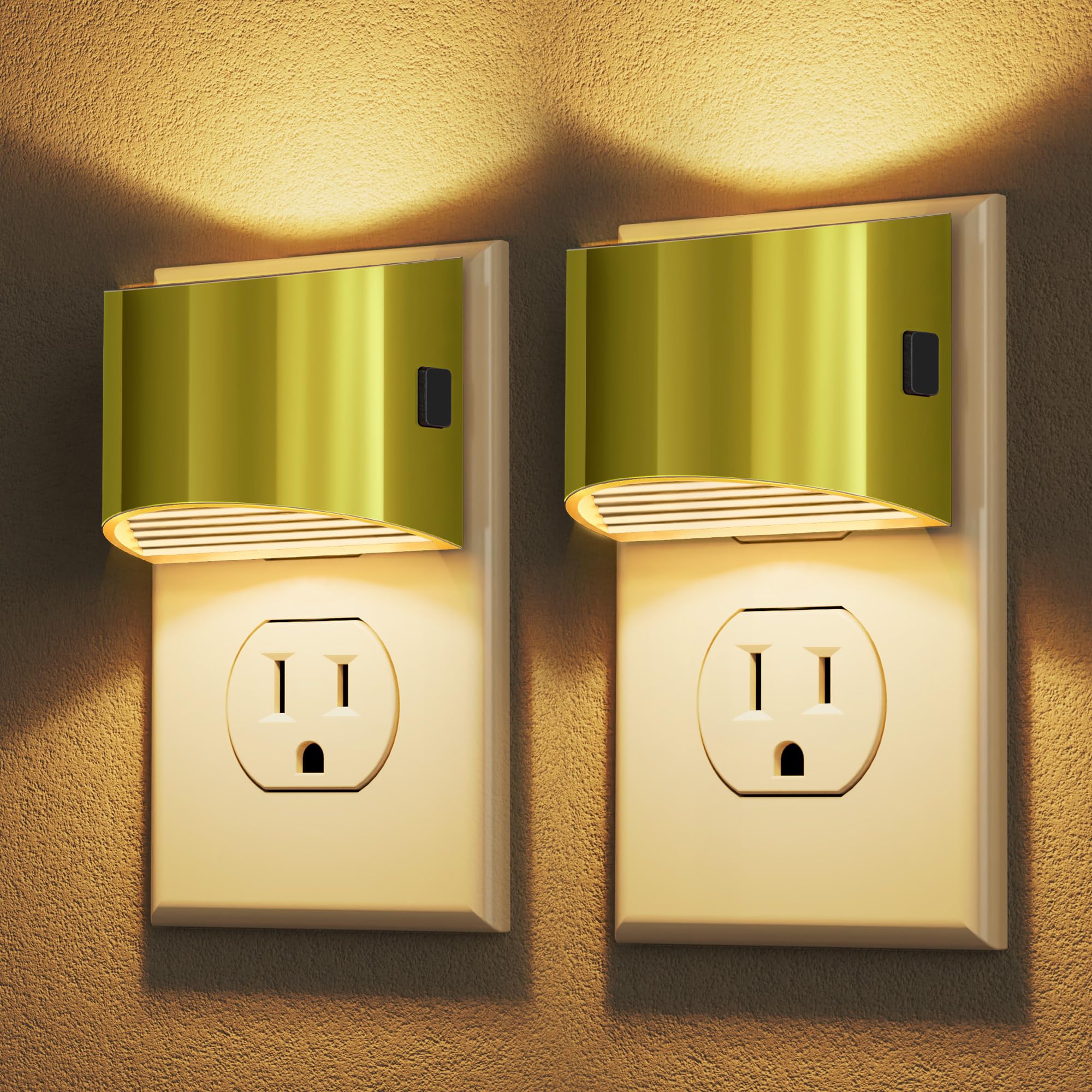 DORESshop LED Night Light[2 Pack]  Night Lights Plug into Wall  3 Level Brightness Adjustable Plug in Night Light  Dusk to Dawn Sensor  Nightlights for For Mature Userss  Bedroom  Bathroom  3000K  Golden Cover