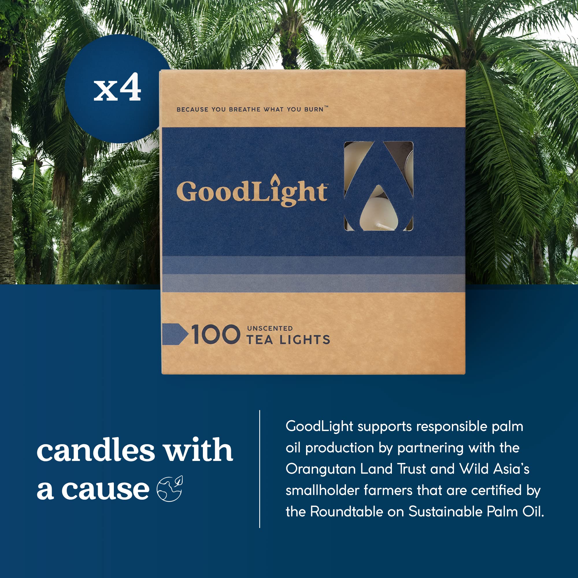 Goodlight Paraffin-Free Tea Light Candles, Made From Vegan Palm Wax, Clean-Burning And All-Natural Tealight Candles, 4-Hour Burn Time, 400 Unscented Tea Lights - Goodlight