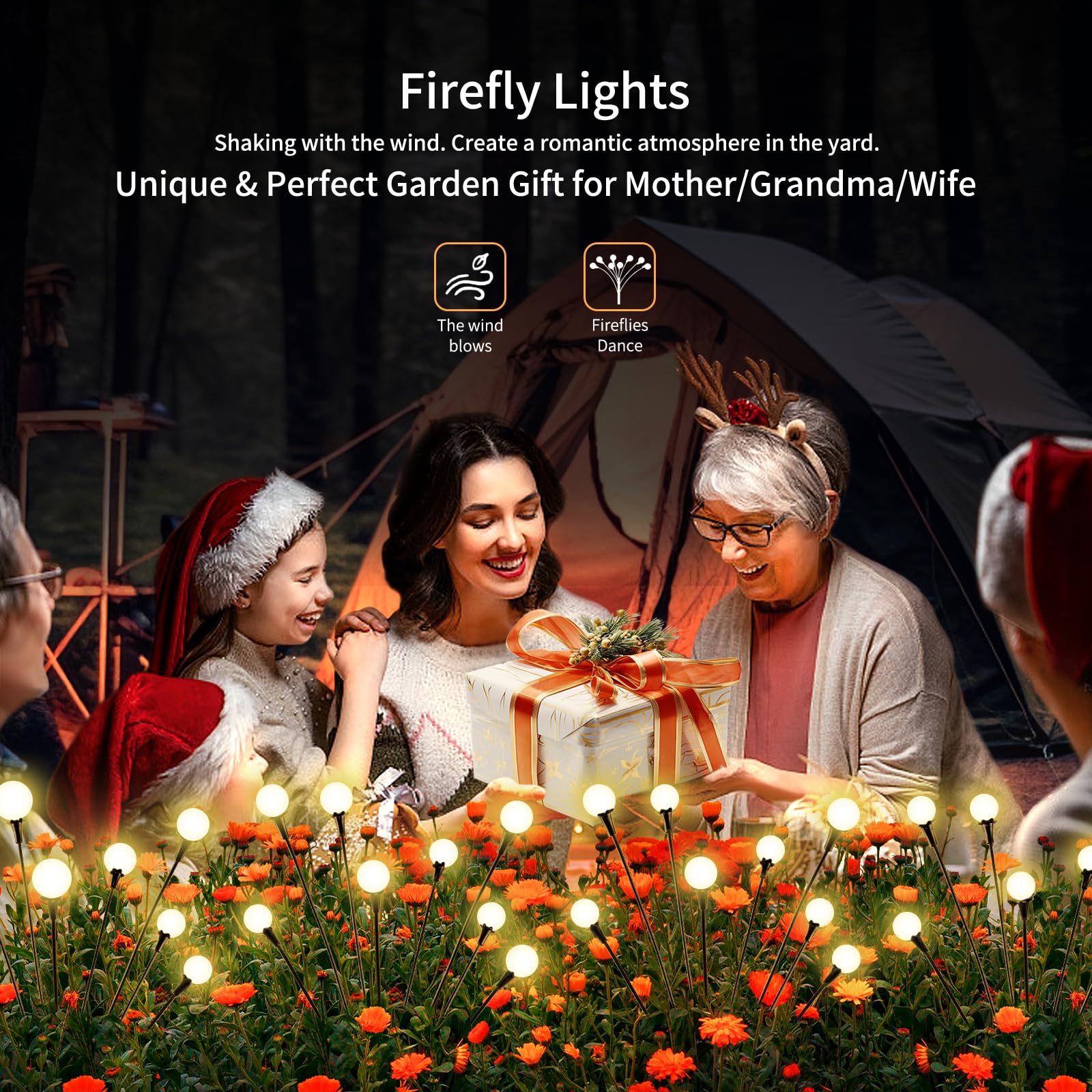 Vignuto Solar Lights Outdoor 48 LED Warm White Firefly Lights 6 Packs Garden Decor