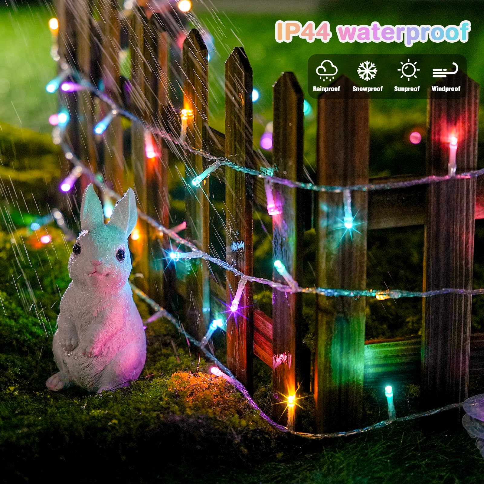 Potive Easter Lights Battery Operated Indoor,2 Pack Total 66Ft 200 Led Easter String Lights Battery Powered,8 Modes Multicolor E