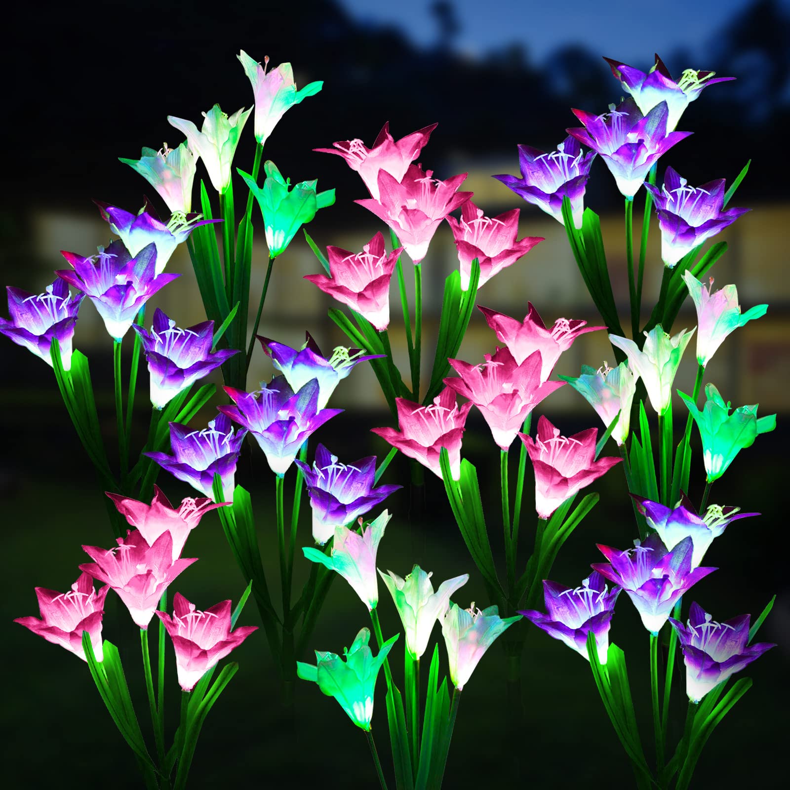 Wdtpro Solar Garden Lights - 10 Pack Waterproof Multi-Color Lily Flowers, Model Sfl-001, Decorative Outdoor Lighting For Garden