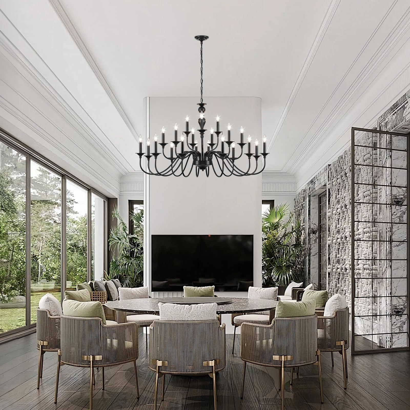 Black Chandelier 21 Light, Large Farmhouse Chandeliers For Dining Room Light Fixtures Over Table, 3 Tier Industrial Candle Hangi