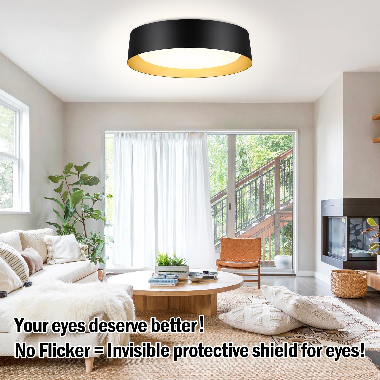 BrightHome LED Ceiling Light Fixture, 16in, 30W, Dimmable, 5CCT, Matte Black & Gold, Model BLCL08AC1630CCT, 2