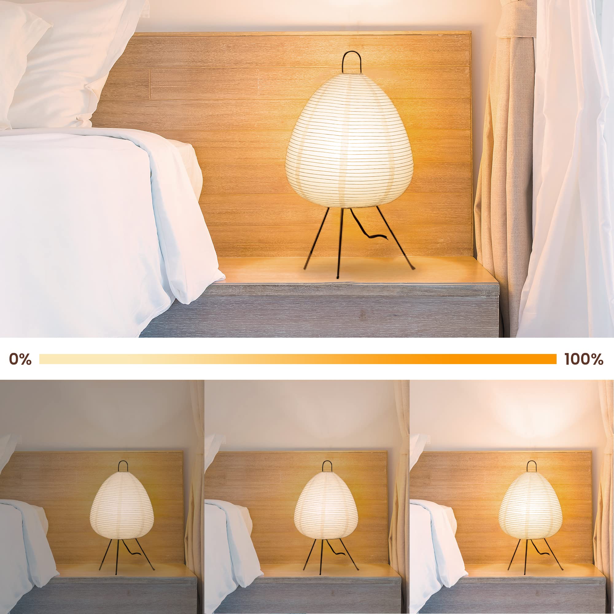 Nogy Dimmable Table Lamp - Off White Japanese Paper Lantern - 11"x18" Ambient Lighting for Cozy Japandi Decor