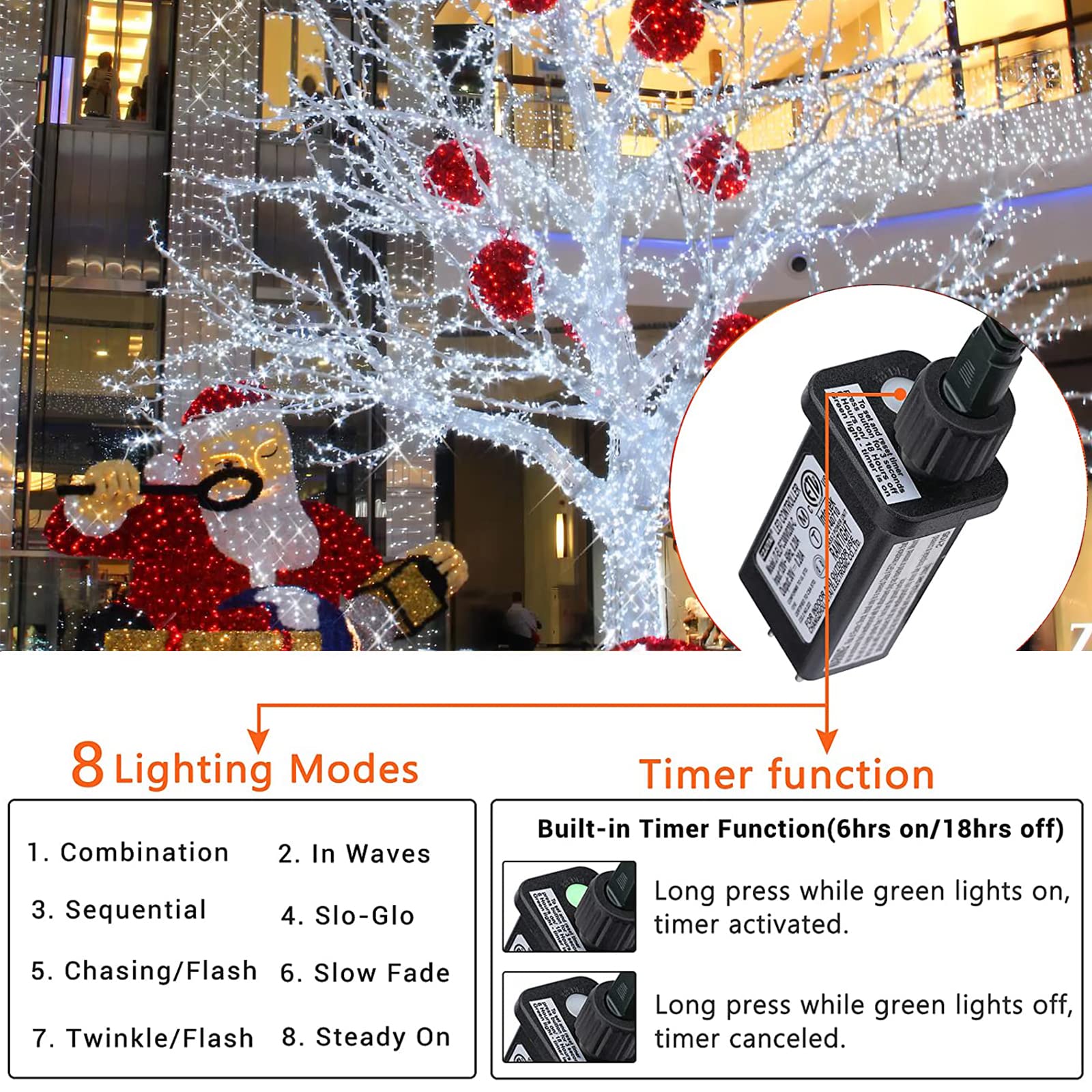 338Ft Christmas Lights Outdoor, 1000 Led Christmas String Lights With 8 Modes, Timer, Waterproof Fairy Twinkle Lights For Christmas Party, Garden, Wedding, Holiday, Xmas Tree Decorations (Cool White)